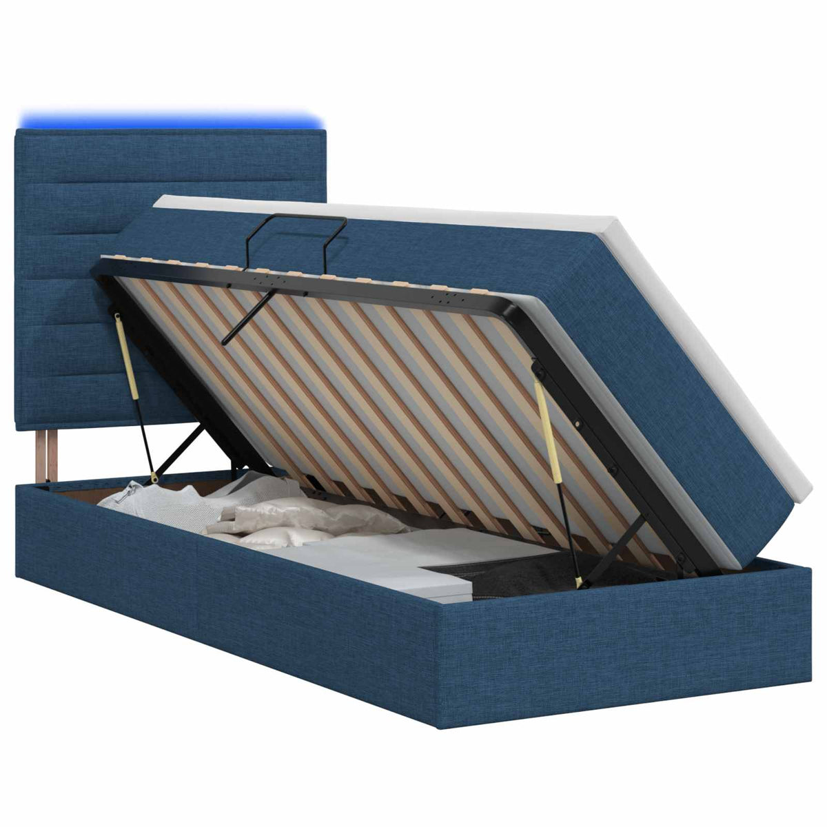 LED Opslagbed met Matras Blauw 90 x 200 cm Stof is nu te koop bij PeponiXL, paradijselijk wonen!