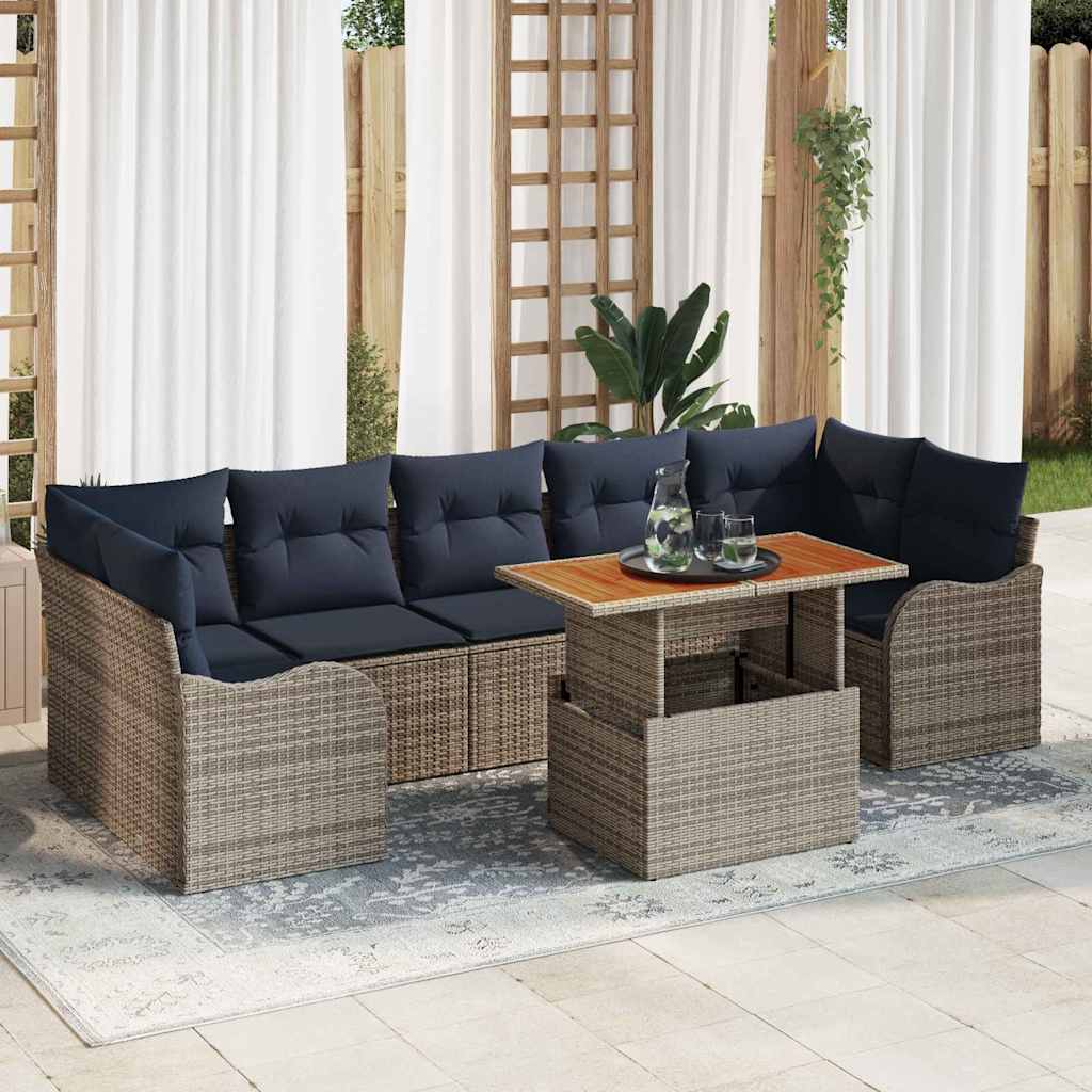 Tuinbankenset 8 st Grijs en Marineblauw poly rattan is nu te koop bij PeponiXL, paradijselijk wonen!