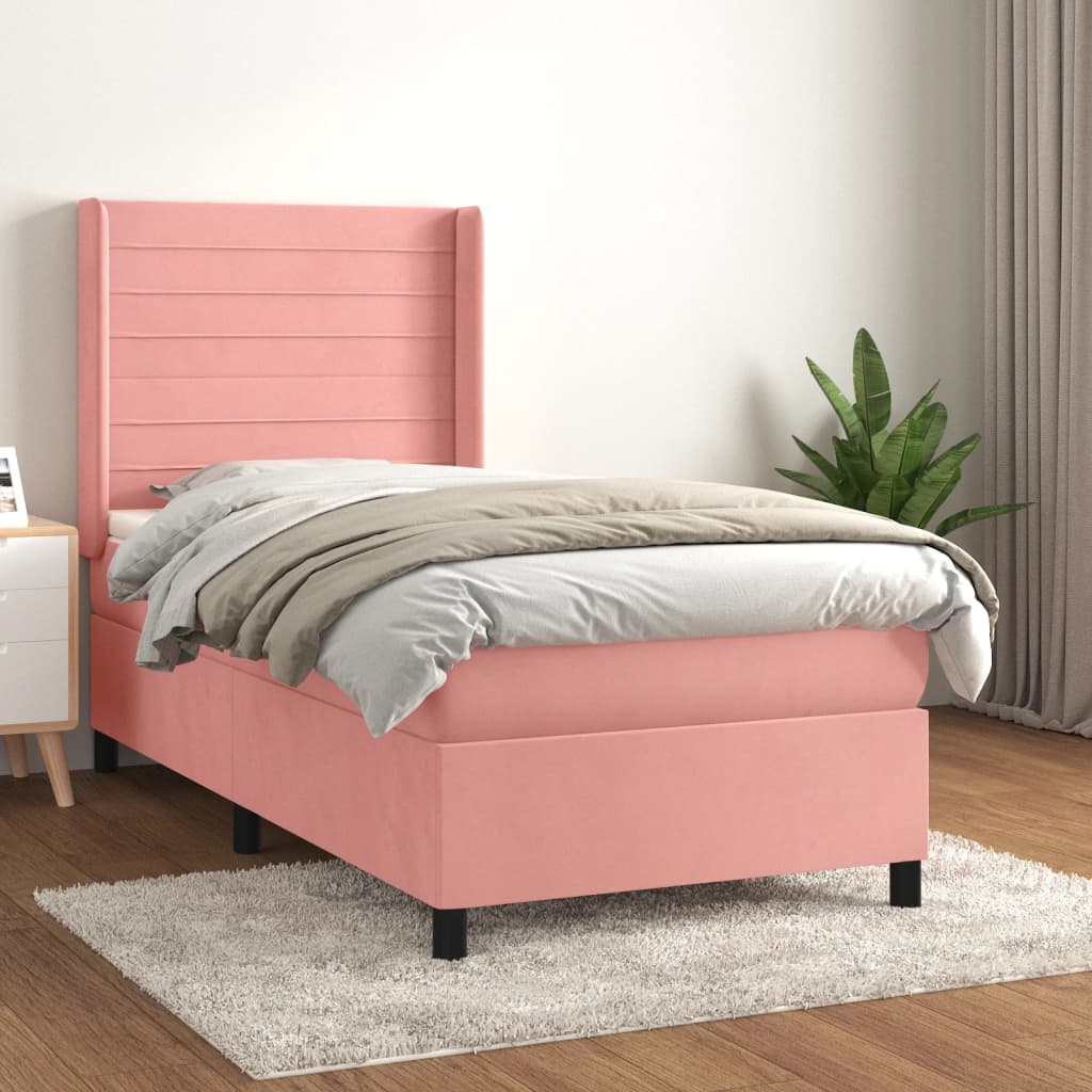 Boxspring met matras fluweel roze 100x200 cm is nu te koop bij PeponiXL, paradijselijk wonen!