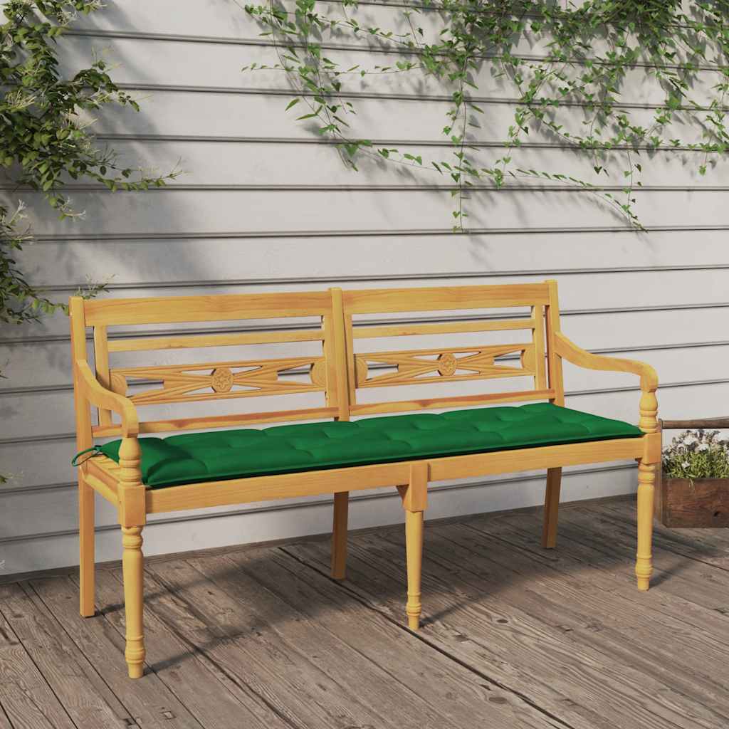 Bankje Batavia met groen kussen 150 cm massief teakhout is nu te koop bij PeponiXL, paradijselijk wonen!
