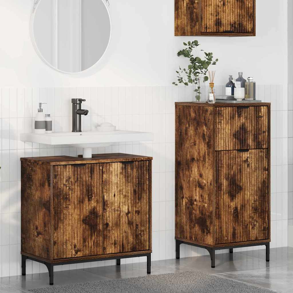 Badkamermeubelset 2 pcs Gerookt eiken Geperst Hout en Metaal is nu te koop bij PeponiXL, paradijselijk wonen!