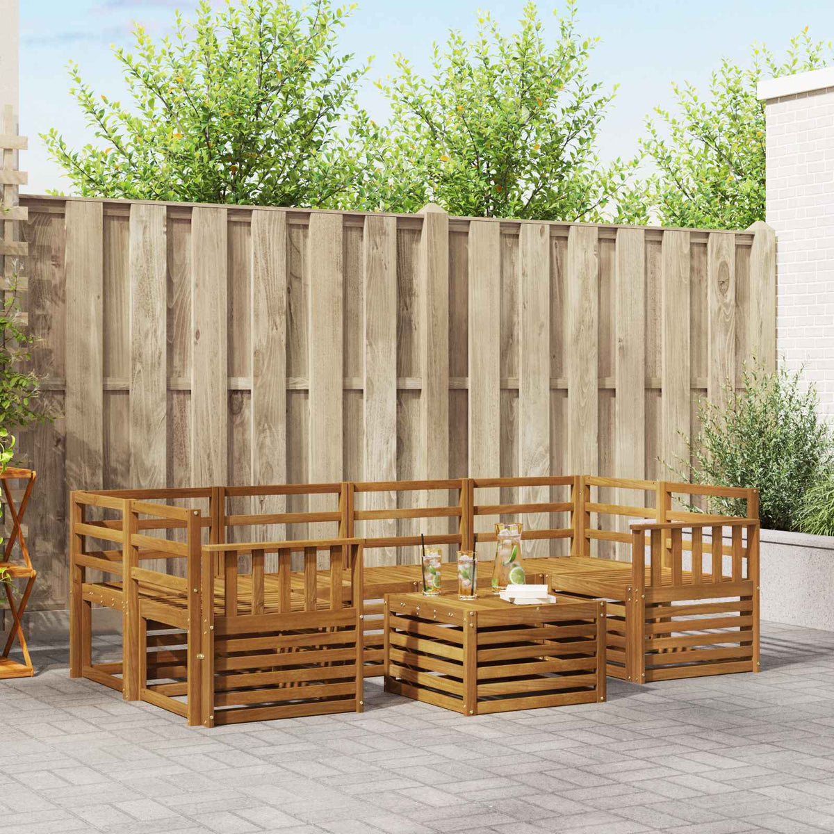 Buiten bankenset 7 pcs Naturel Massief Acaciahout is nu te koop bij PeponiXL, paradijselijk wonen!