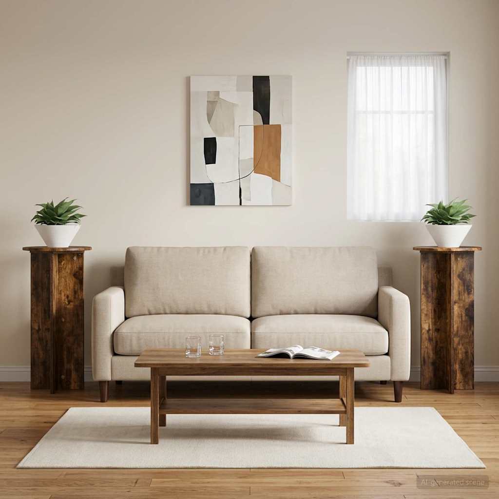 Plantenstandaard 2 pcs Gerookt eiken 40 x 40 x 80 cm is nu te koop bij PeponiXL, paradijselijk wonen!