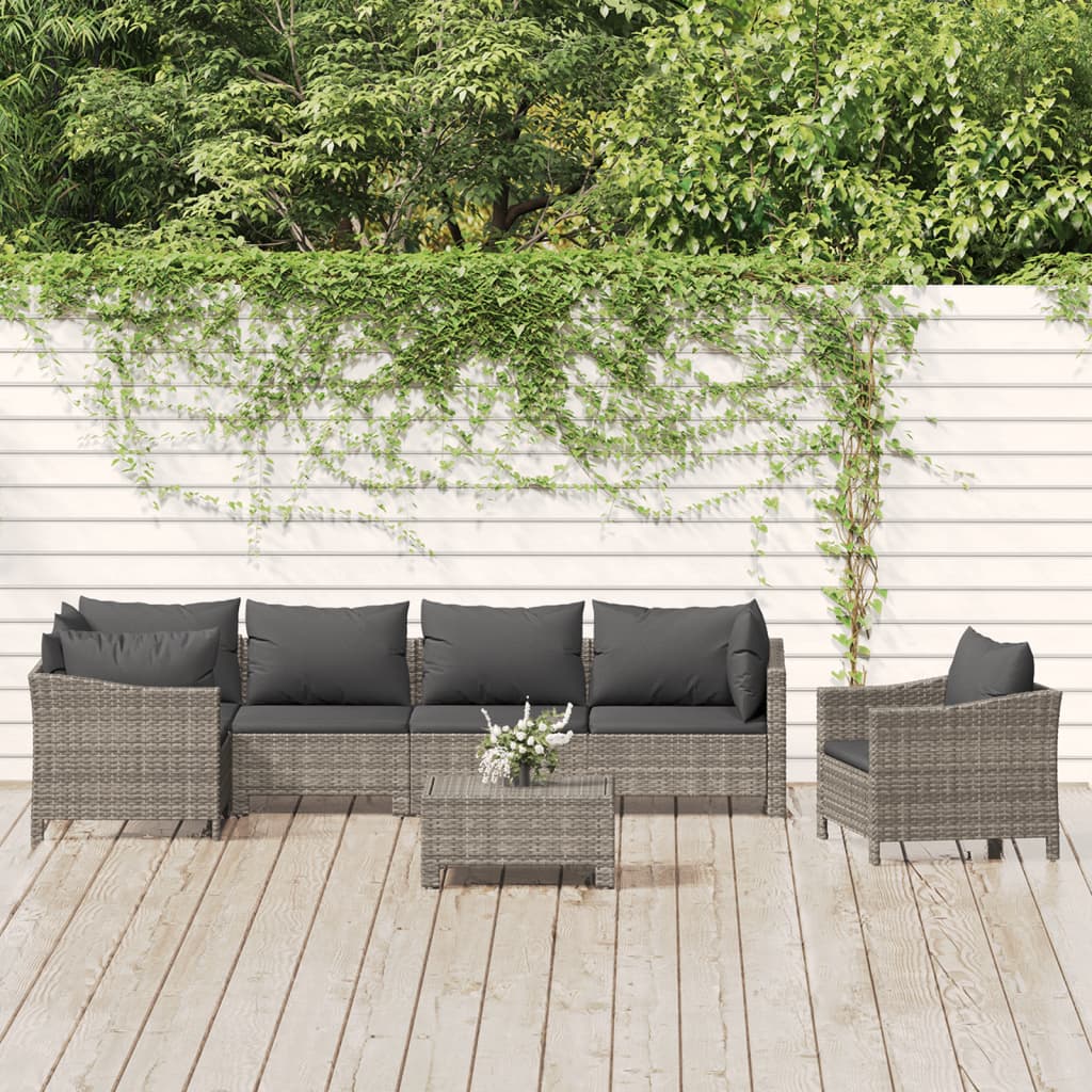 7-delige Loungeset met kussens poly rattan grijs is nu te koop bij PeponiXL, paradijselijk wonen!