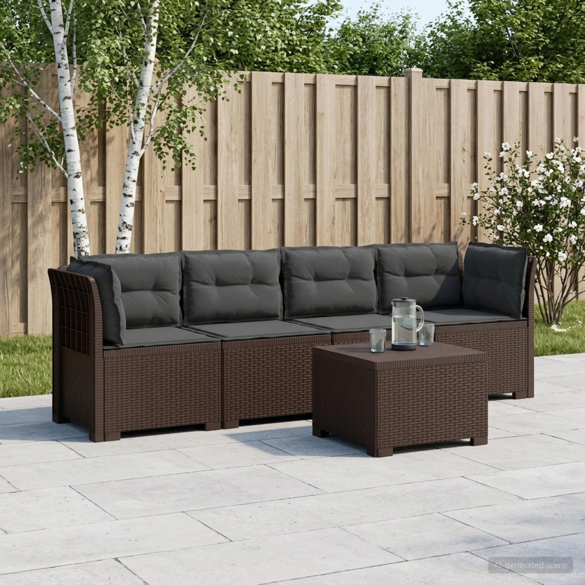4-Persoons Tuin Sofa met Kussens Rieten Look PP Bruin is nu te koop bij PeponiXL, paradijselijk wonen!