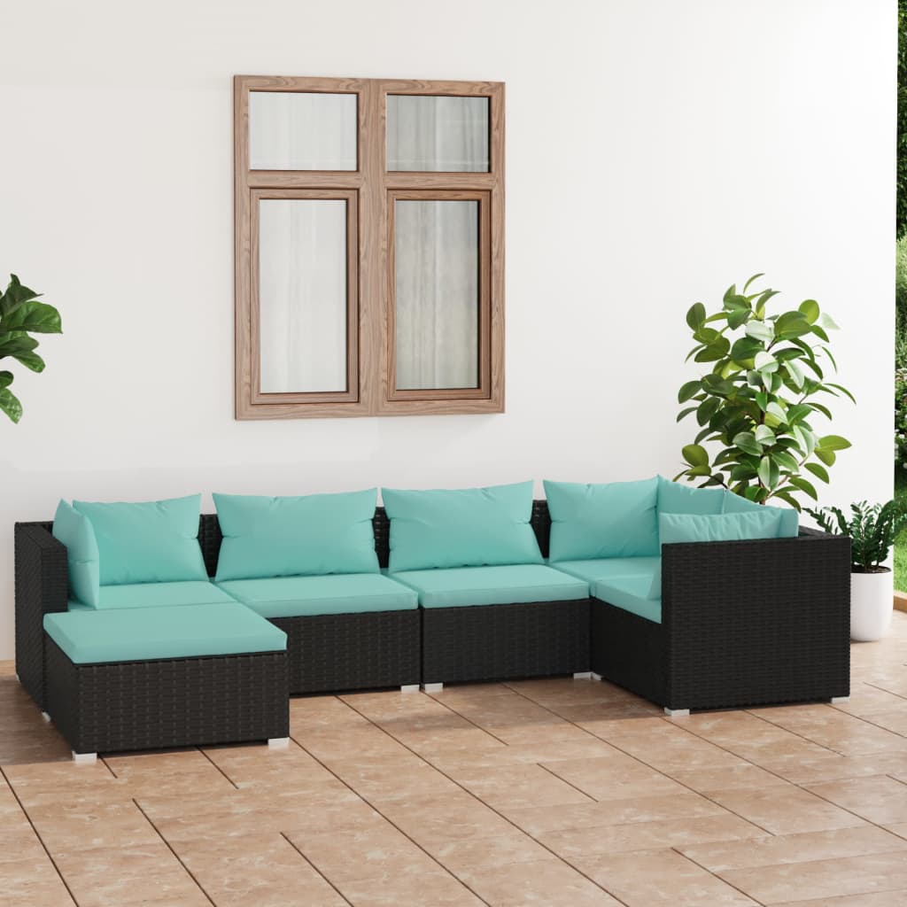 6-delige Loungeset met kussens poly rattan zwart is nu te koop bij PeponiXL, paradijselijk wonen!