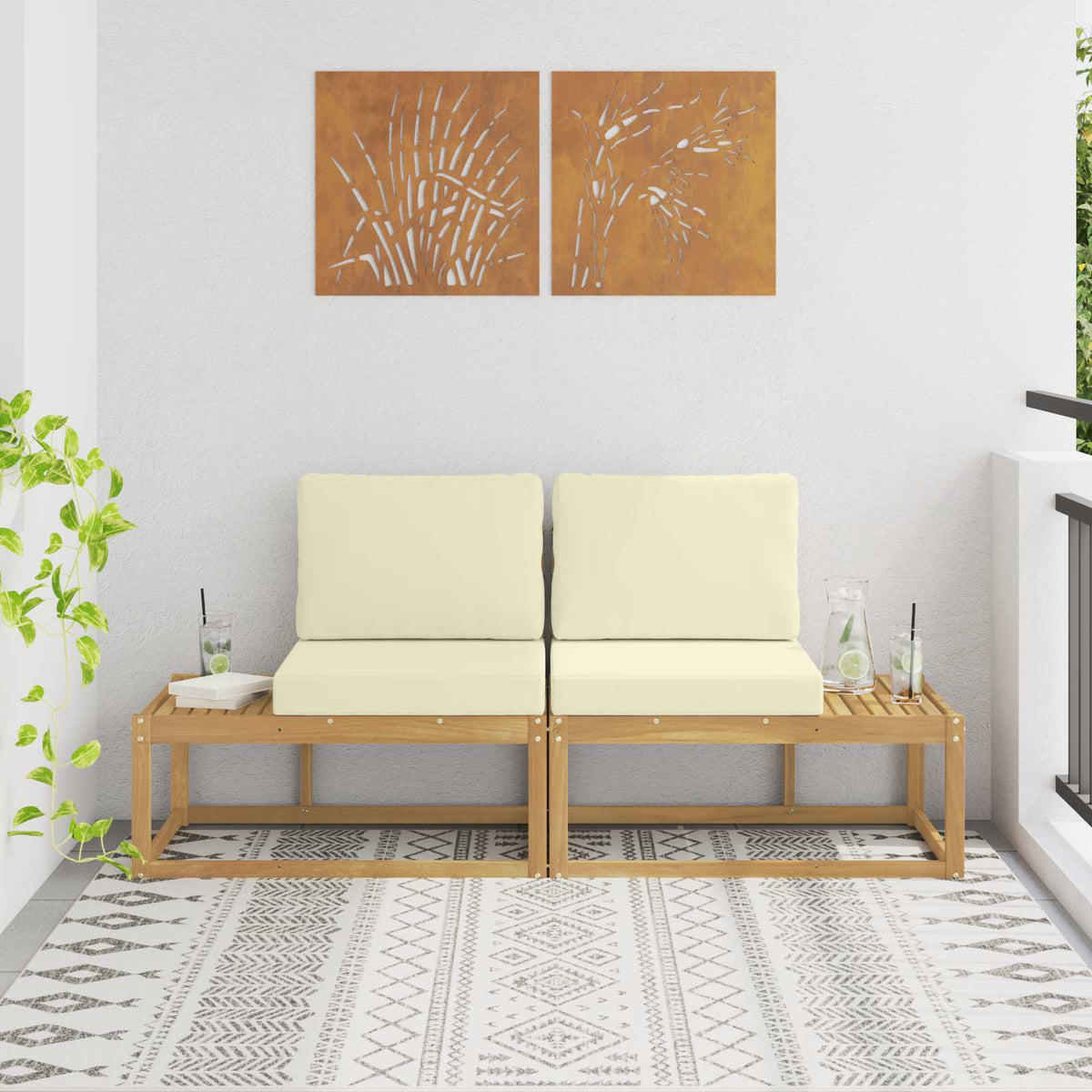 Buiten Eind Sofa met kussen 2 Stuk Wit Massief Acaciahout is nu te koop bij PeponiXL, paradijselijk wonen!