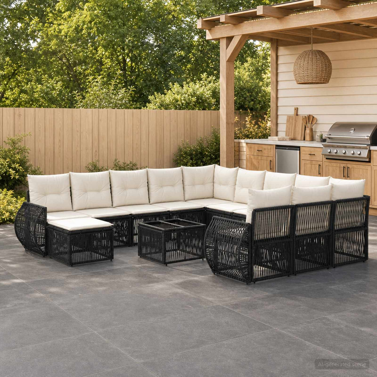 Tuinbankenset 13 pcs Zwart poly rattan is nu te koop bij PeponiXL, paradijselijk wonen!