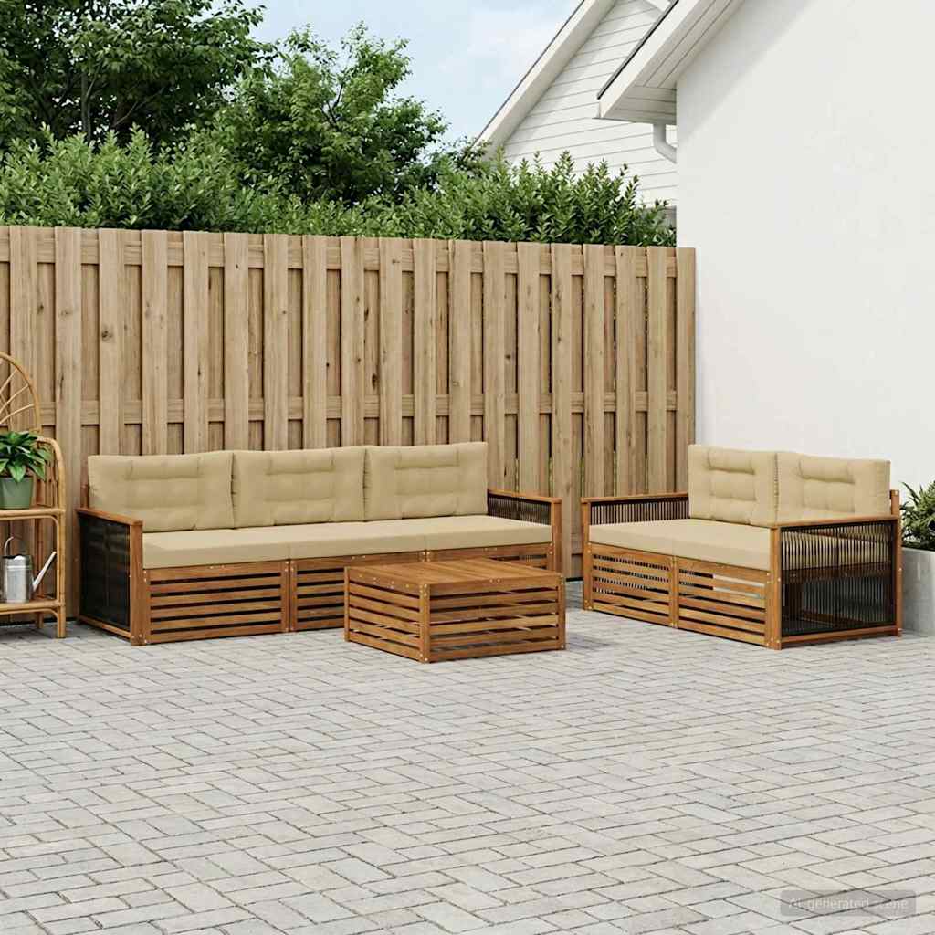 Buiten bankenset met kussen 6 pcs Natuurlijk en Beige is nu te koop bij PeponiXL, paradijselijk wonen!