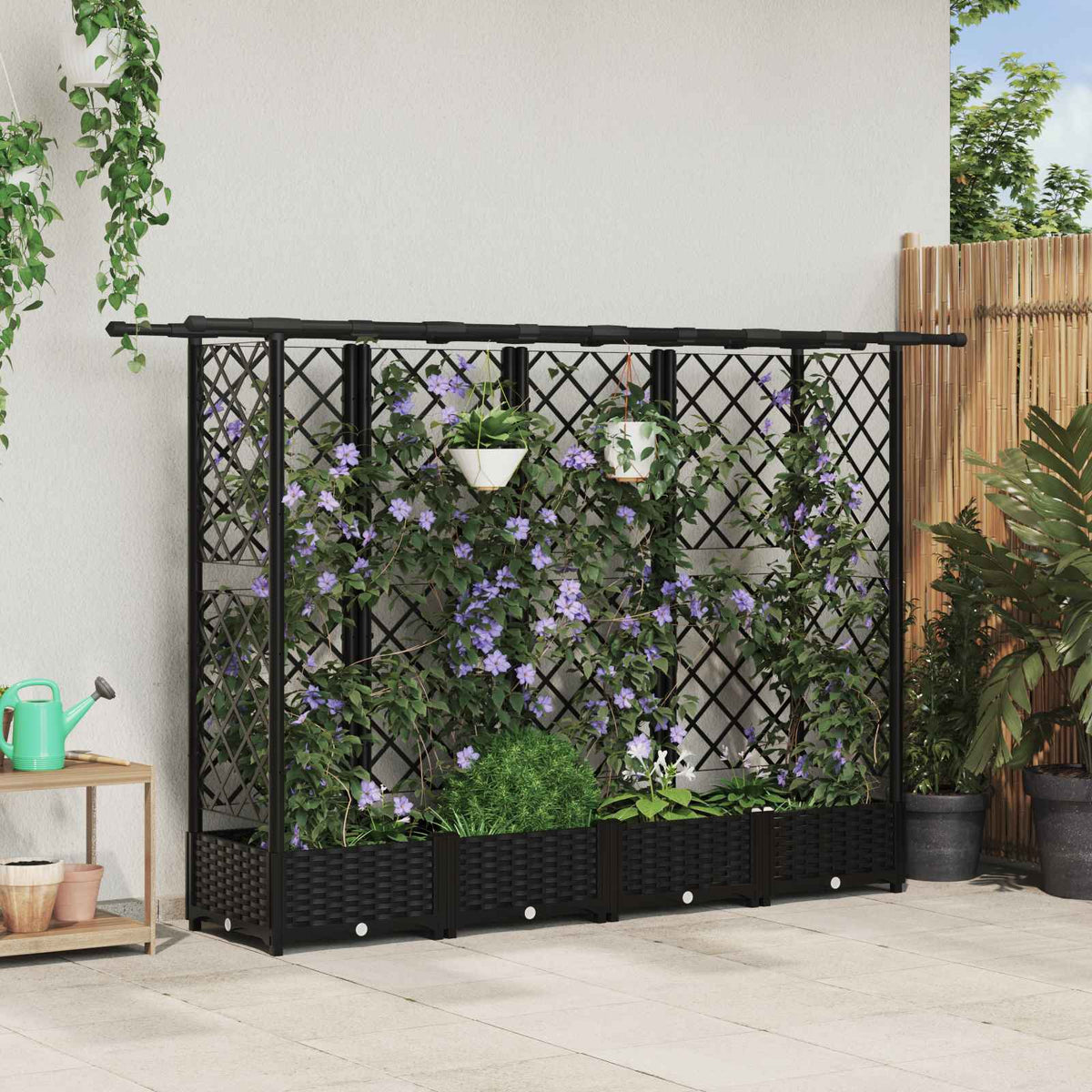 Verhoogd Bed met Trellis en Dak Zwart 202,5 x 40 x 121 cm PP is nu te koop bij PeponiXL, paradijselijk wonen!