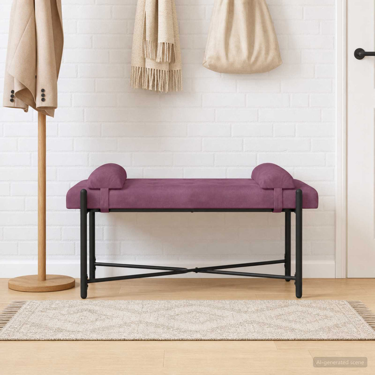 Knop-gestept Bankje met Kussens Paars 110 x 40 x 46 cm fluweel is nu te koop bij PeponiXL, paradijselijk wonen!