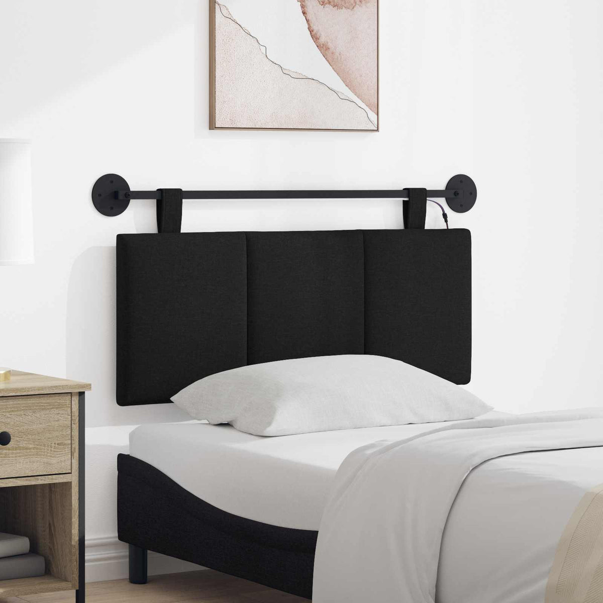 Hangend hoofdbord Met LED-verlichting Zwart Stof is nu te koop bij PeponiXL, paradijselijk wonen!
