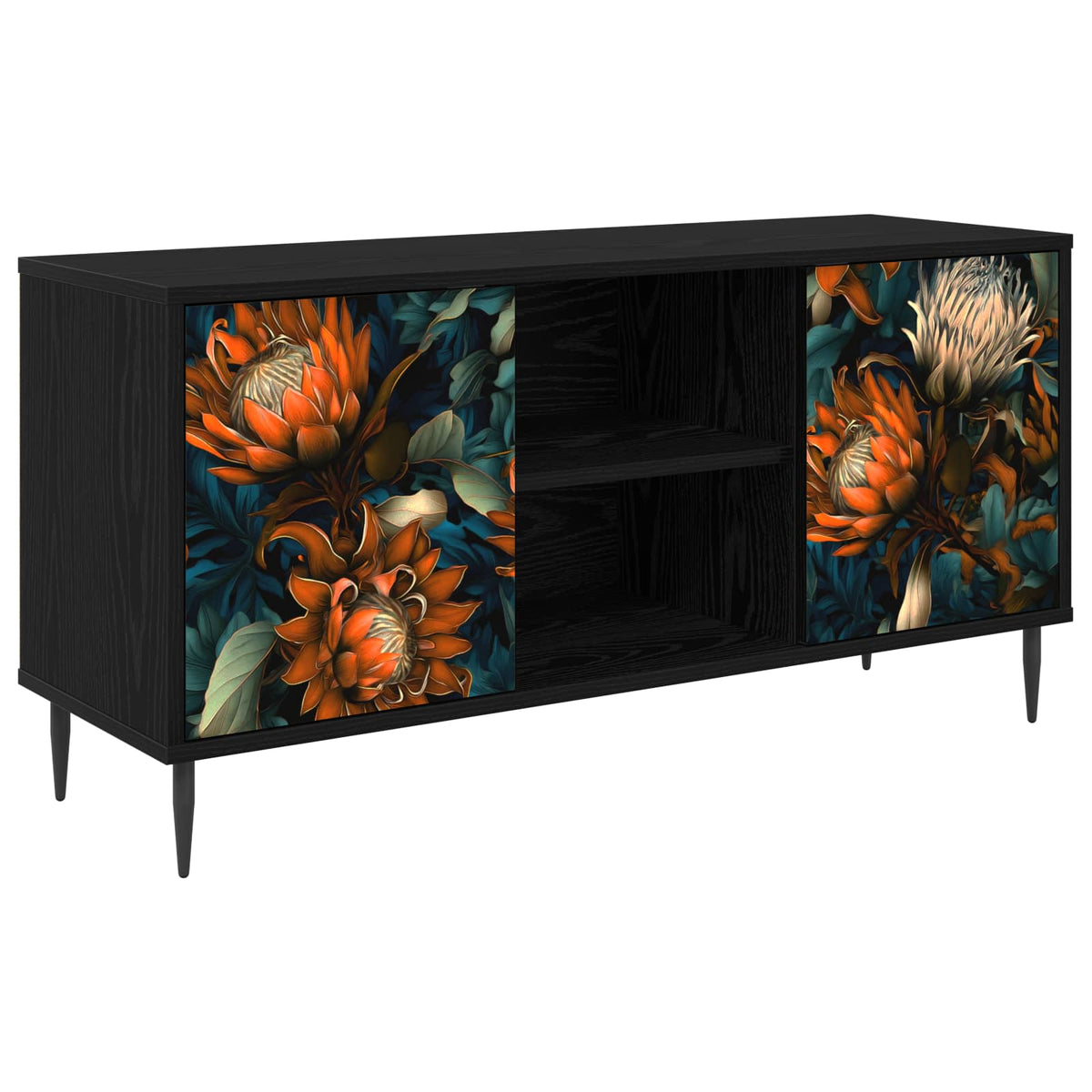 Tv-meubel LOCHEM 102 x 33 x 51 cm Zwart eiken Bewerkt hout is nu te koop bij PeponiXL, paradijselijk wonen!