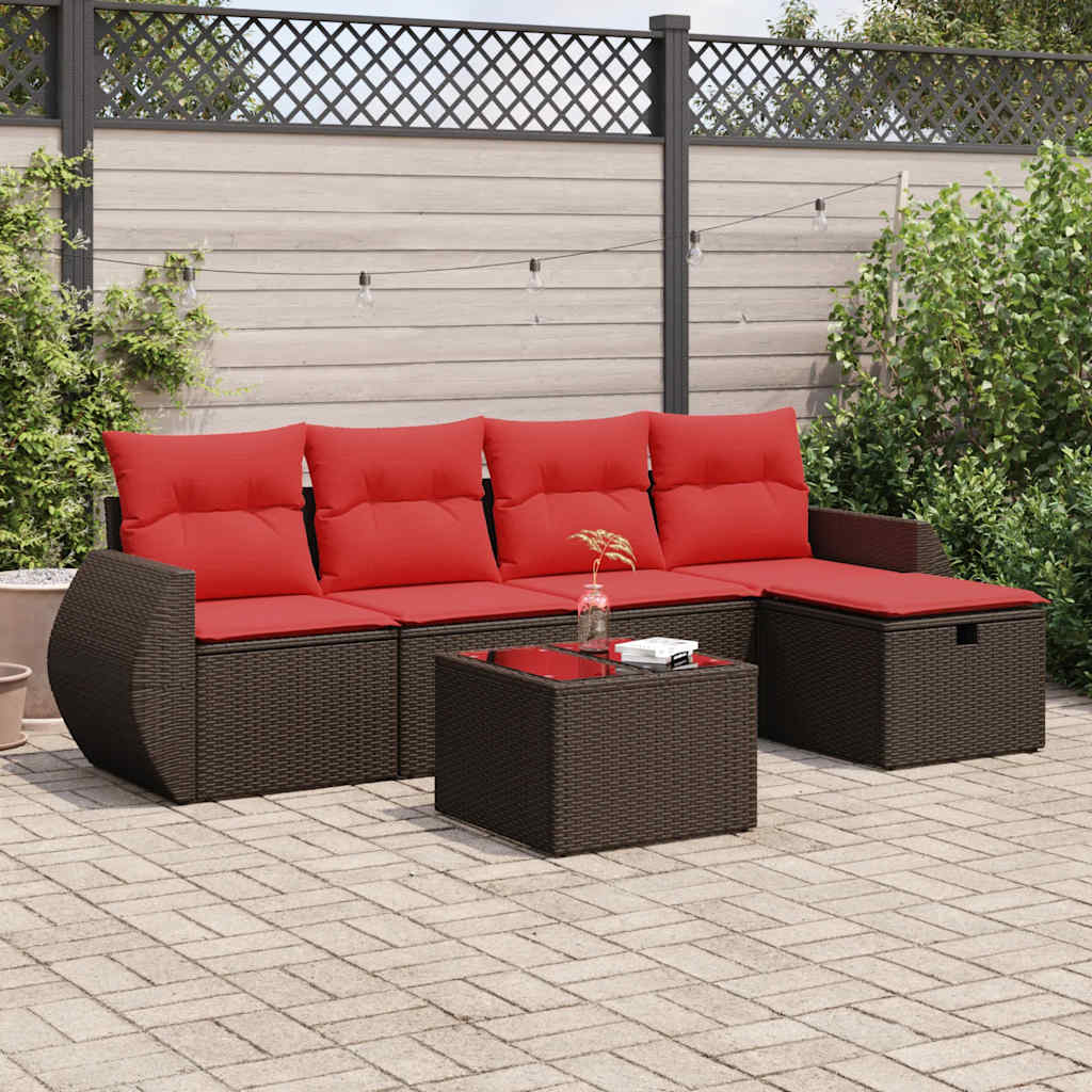 6-delige Loungeset met kussens poly rattan bruin is nu te koop bij PeponiXL, paradijselijk wonen!