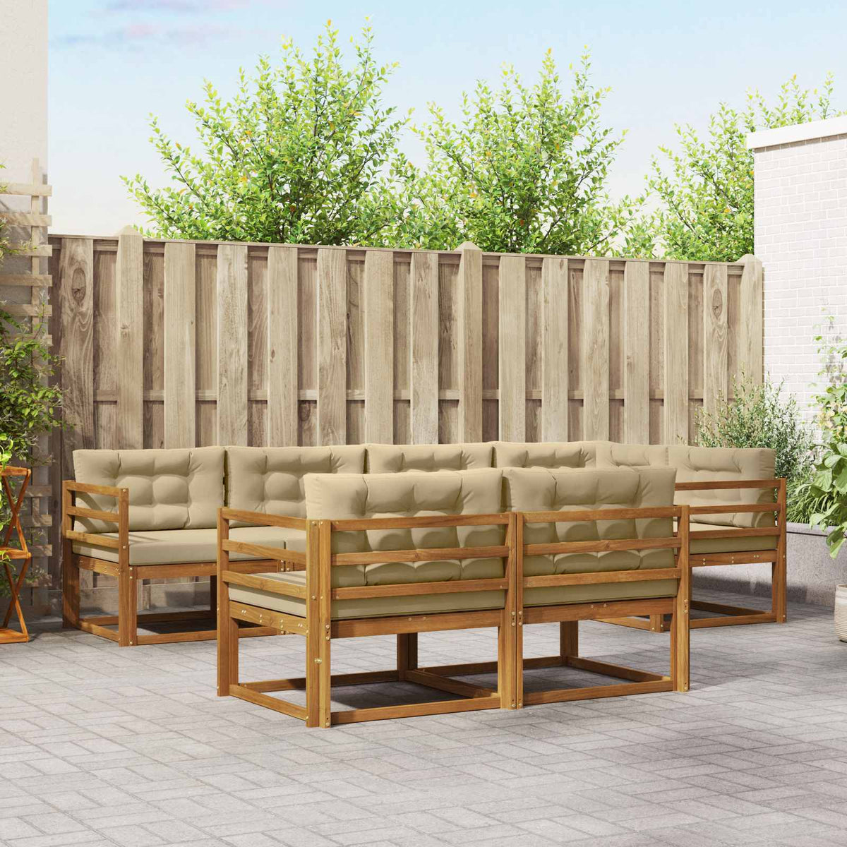 Buiten bankenset met kussen 7 pcs Natuurlijk en Beige is nu te koop bij PeponiXL, paradijselijk wonen!