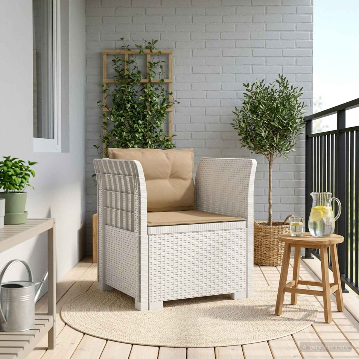 Eénpersoons Fauteuil met Kussens Rattan Look PP Wit is nu te koop bij PeponiXL, paradijselijk wonen!