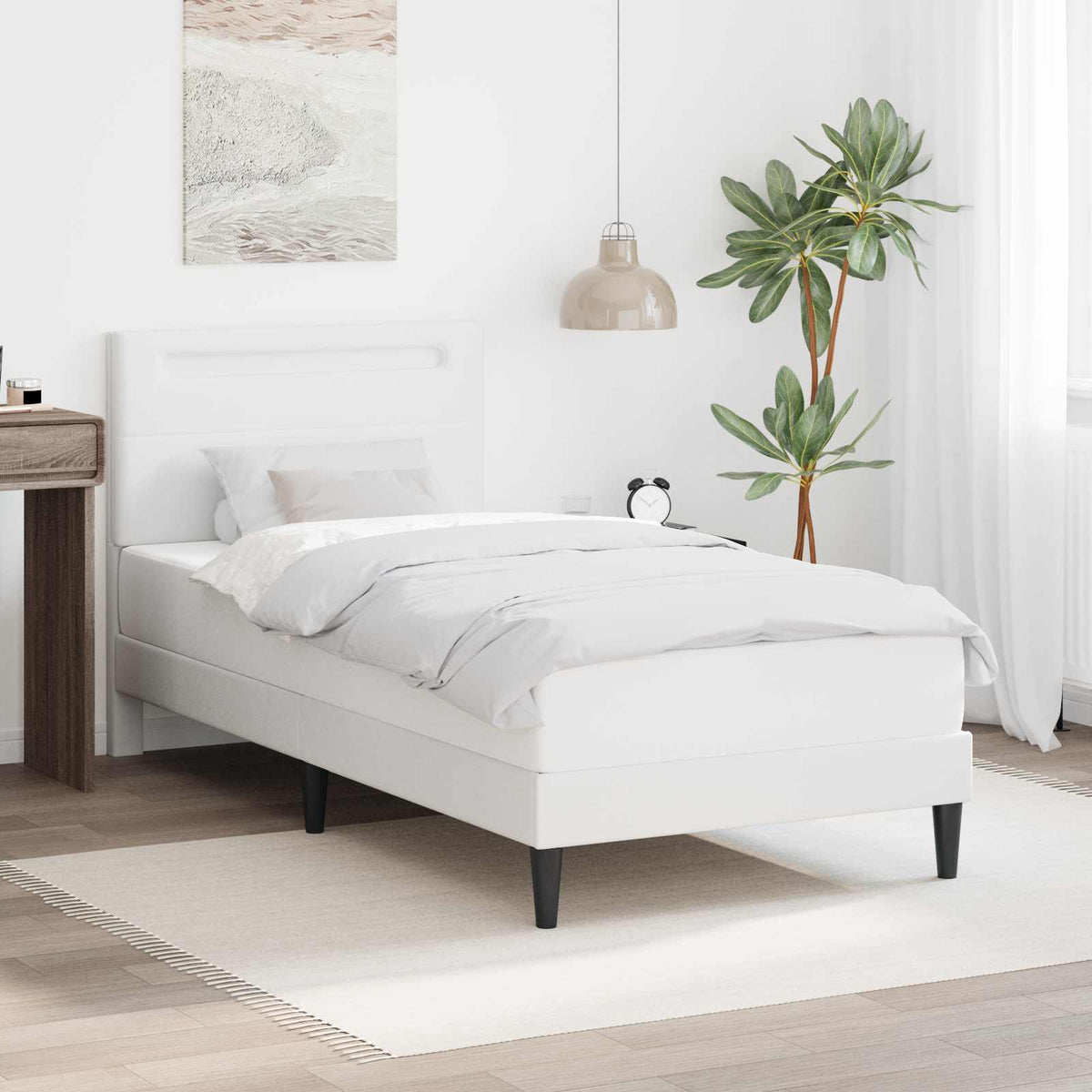 Bedframe met LED-stripverlichting Wit 100 x 200 cm Kunstleer is nu te koop bij PeponiXL, paradijselijk wonen!