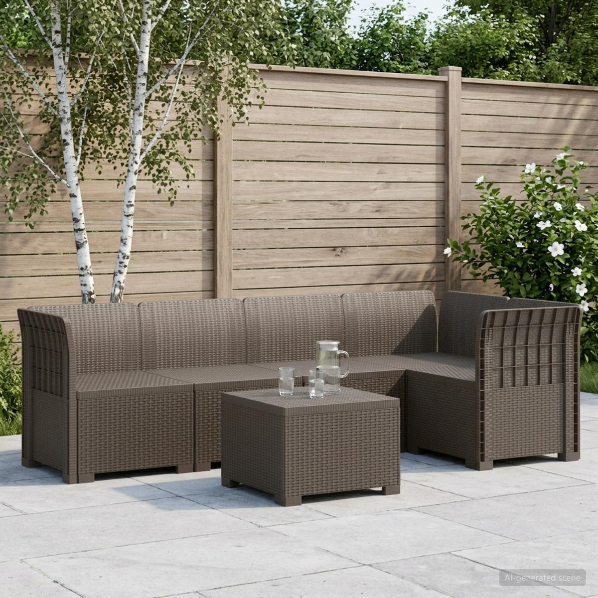 5-Zits Tuin Sofa Rattan Look PP Lichtgrijs is nu te koop bij PeponiXL, paradijselijk wonen!