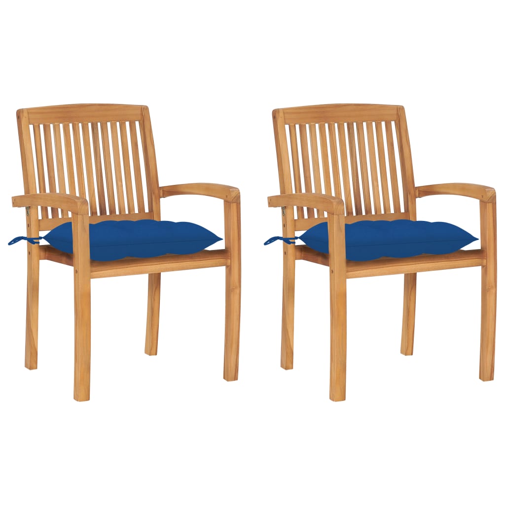 Tuinstoelen 2 st met blauwe kussens massief teakhout is nu te koop bij PeponiXL, paradijselijk wonen!