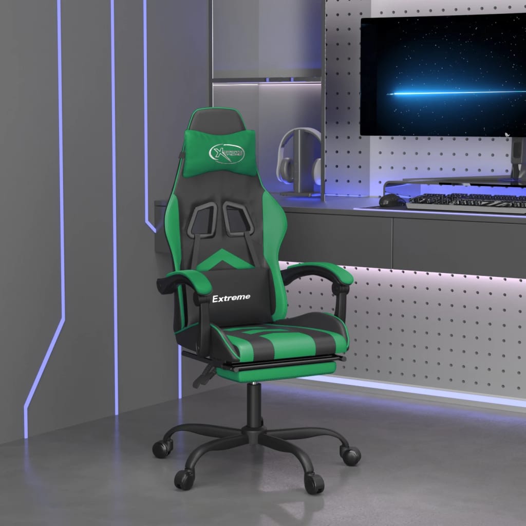 Gamestoel met voetensteun kunstleer zwart en groen is nu te koop bij PeponiXL, paradijselijk wonen!