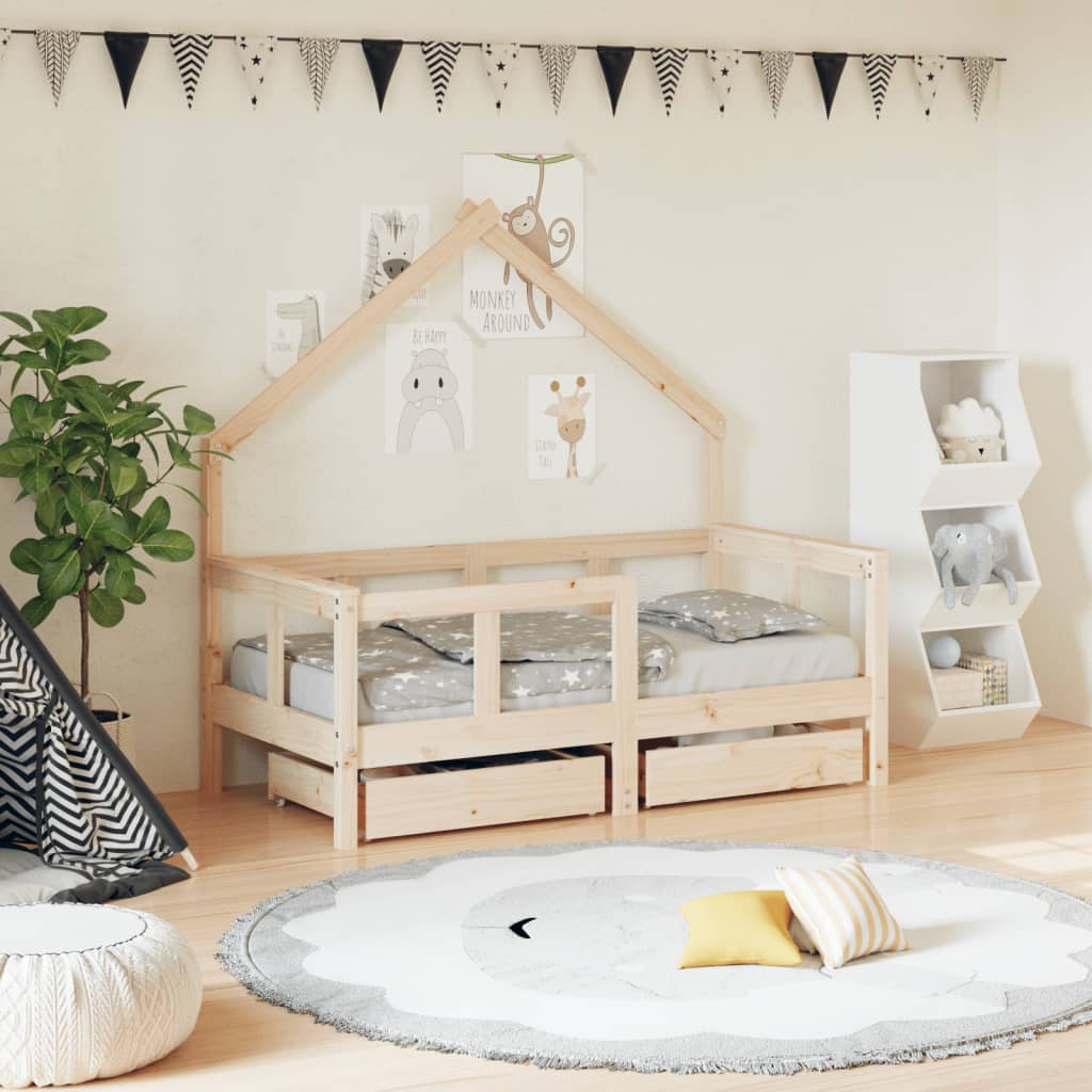 Kinderbedframe met lades 70x140 cm massief grenenhout is nu te koop bij PeponiXL, paradijselijk wonen!