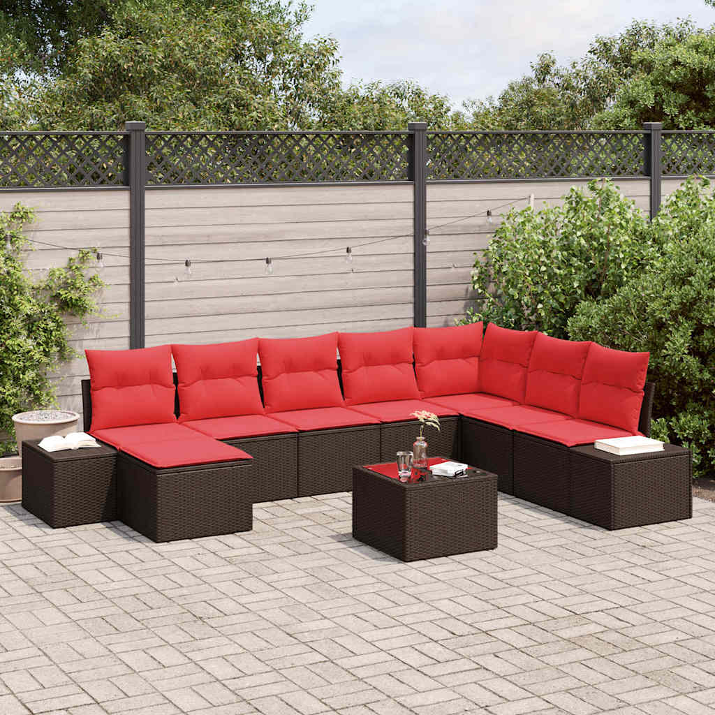 Tuin Sofa Set met kussen 9 pcs Bruin poly rattan is nu te koop bij PeponiXL, paradijselijk wonen!