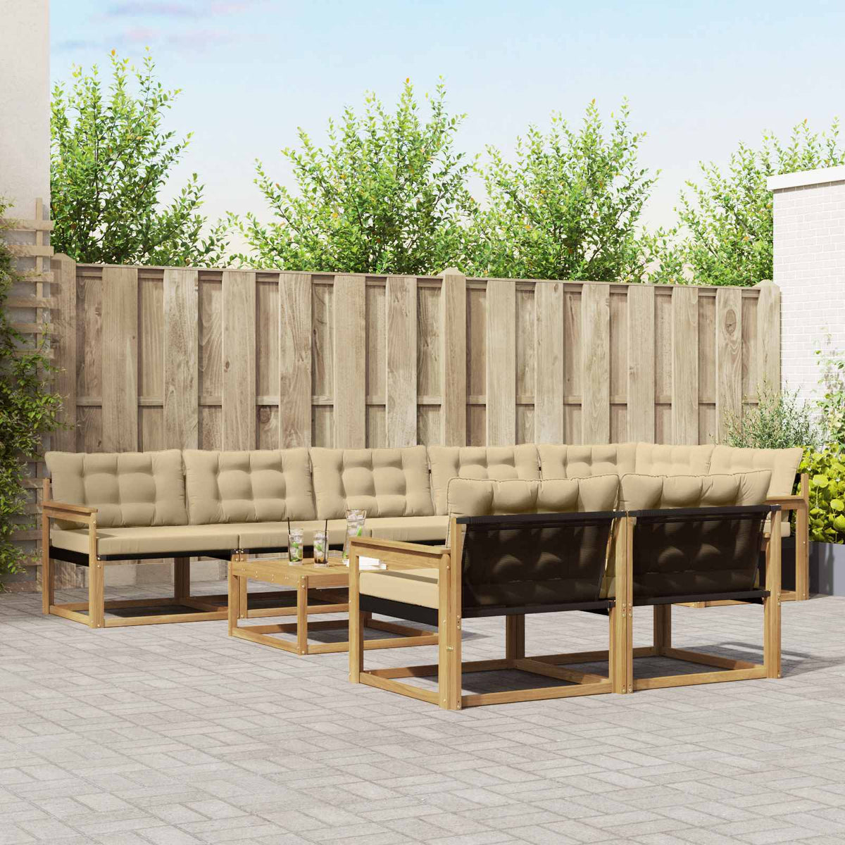 Buiten bankenset 9 pcs Wit en Beige 79 x 79 x 37 cm is nu te koop bij PeponiXL, paradijselijk wonen!