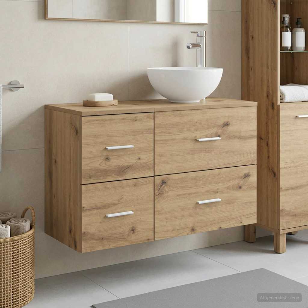 Badkamermeubelset 2 st Artisanaal eiken Bewerkt hout is nu te koop bij PeponiXL, paradijselijk wonen!