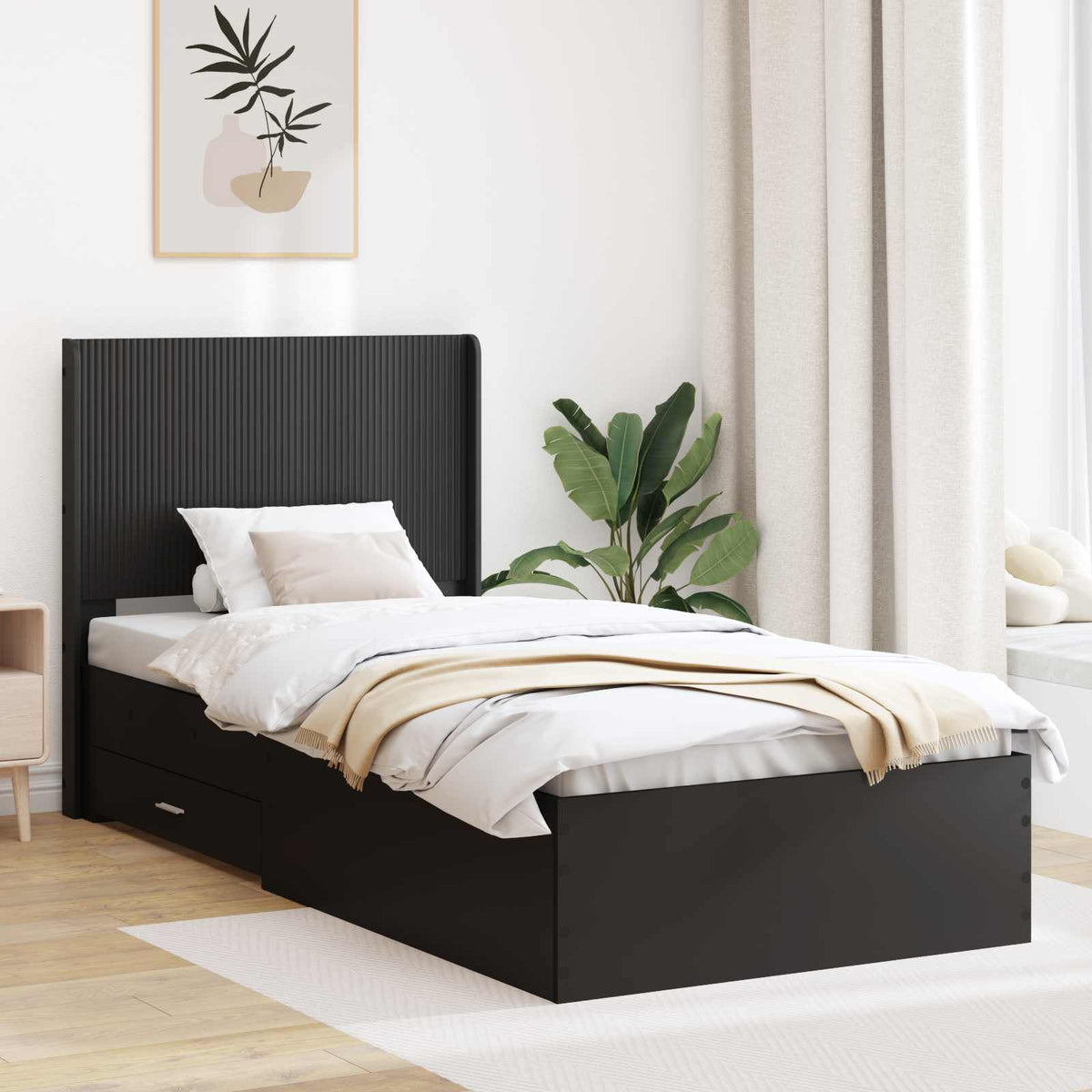 Bedframe met opbergruimte en hoofdbord Zwart 75 x 190 cm is nu te koop bij PeponiXL, paradijselijk wonen!