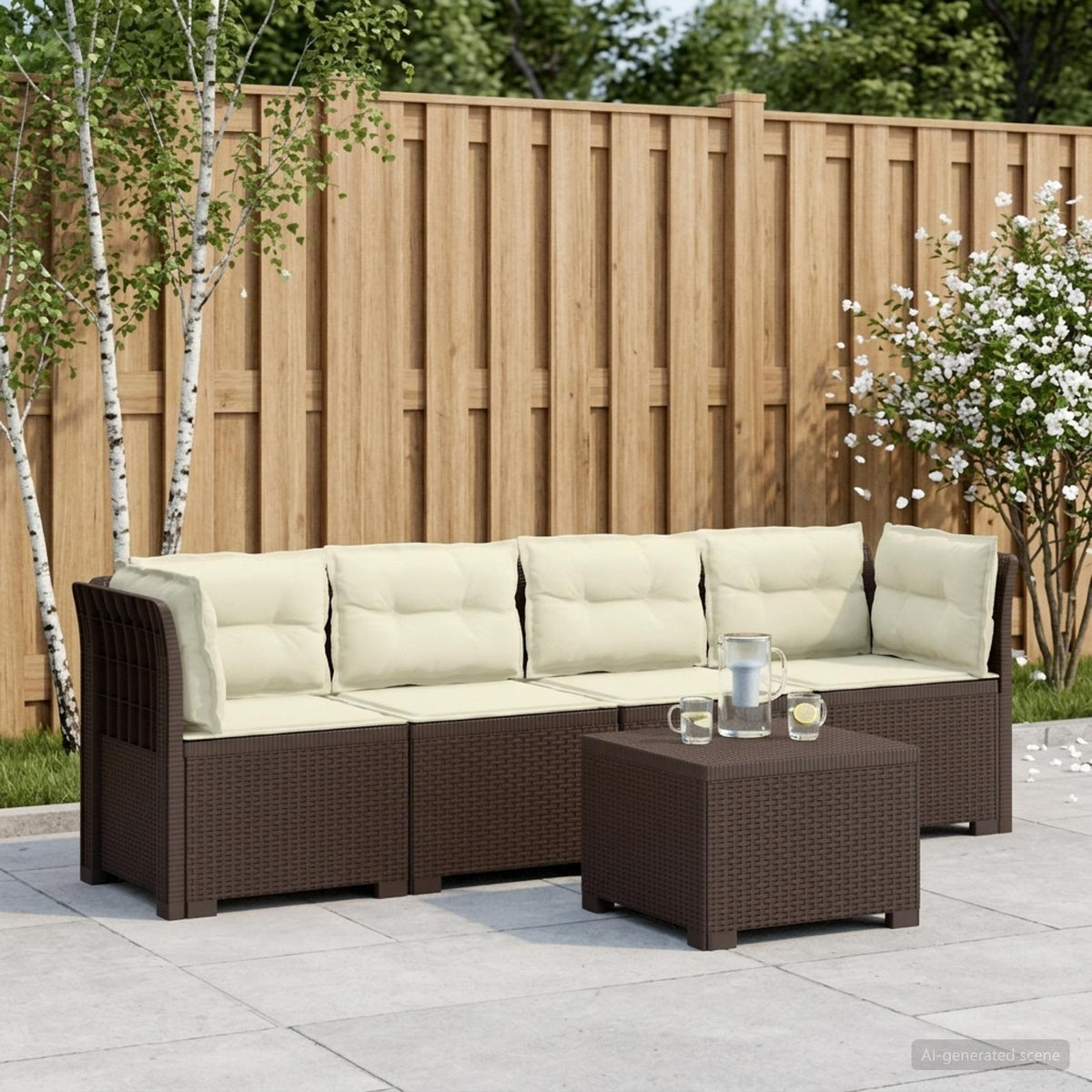 4-Persoons Tuin Sofa met Kussens Rieten Look PP Bruin is nu te koop bij PeponiXL, paradijselijk wonen!
