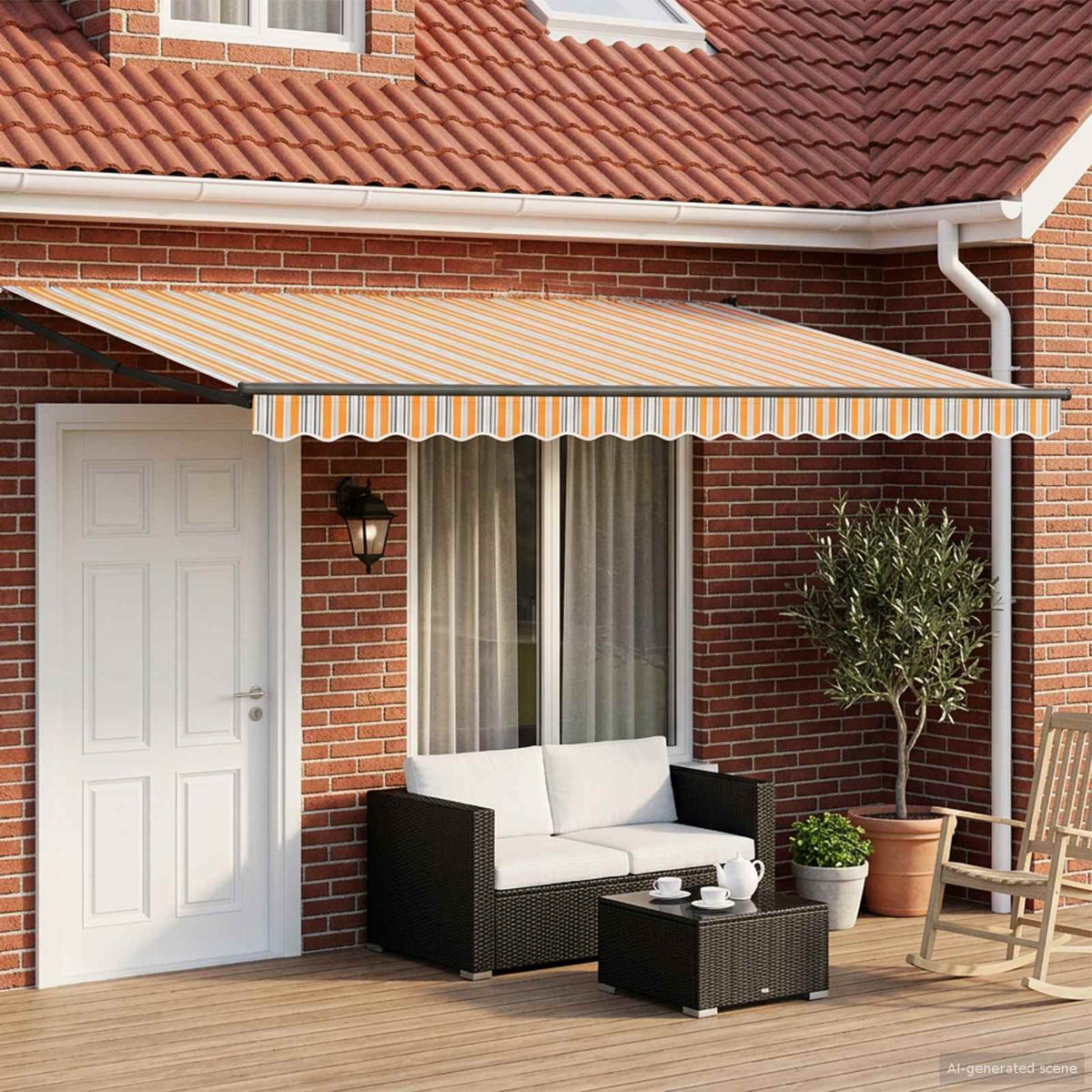 Handbediende luifel met LED's Blauw, Oranje, Anthraciet 5 x 3 m is nu te koop bij PeponiXL, paradijselijk wonen!