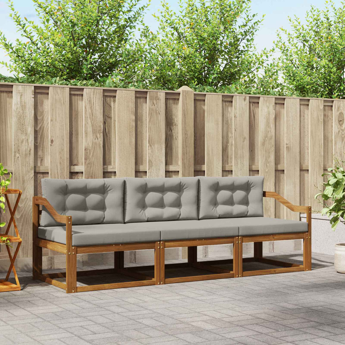 Buiten bankenset met kussen 3 pcs Natuurlijk en Lichtgrijs is nu te koop bij PeponiXL, paradijselijk wonen!