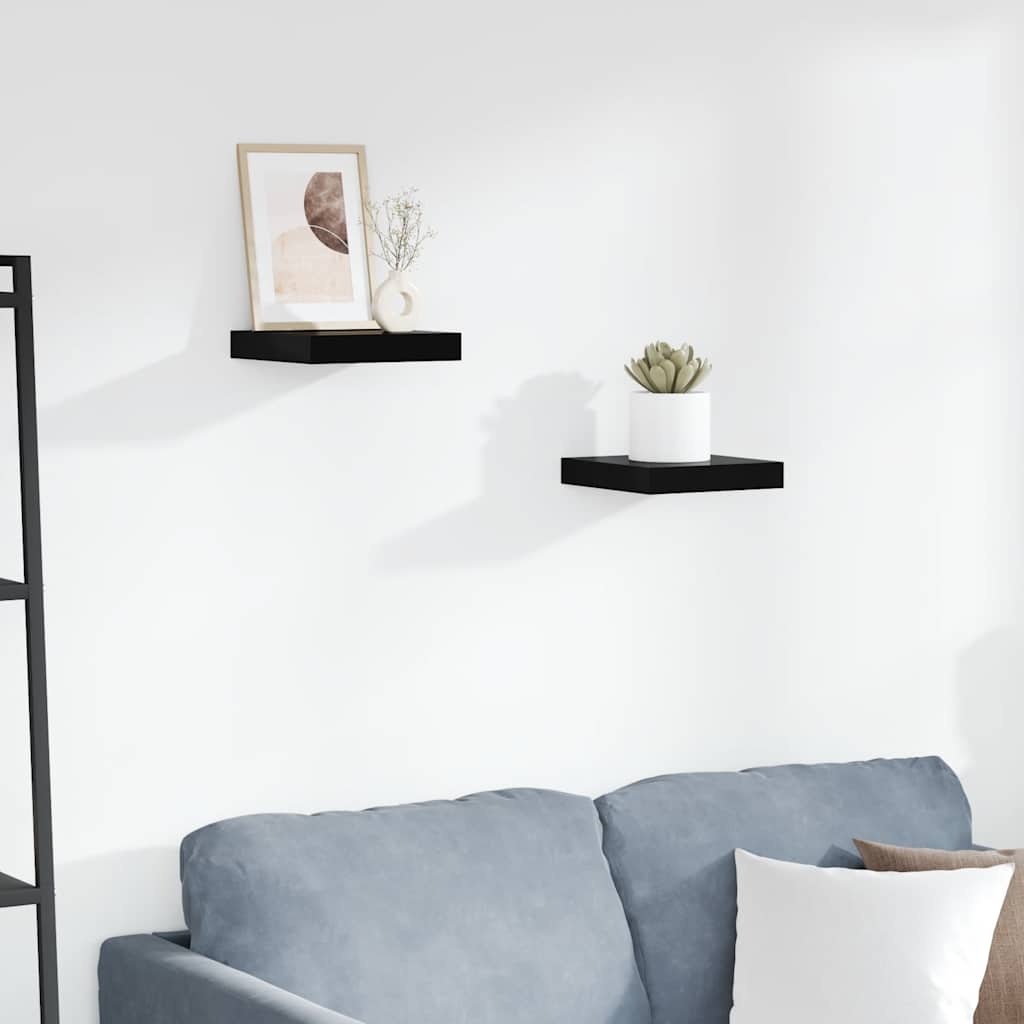 Wandschappen zwevend 2 st 23x23,5x3,8 cm MDF hoogglans zwart is nu te koop bij PeponiXL, paradijselijk wonen!