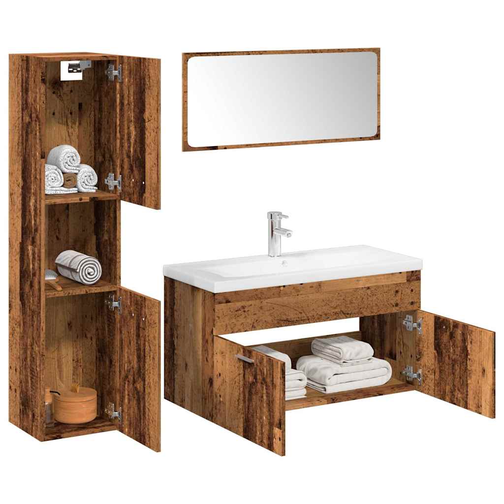5-delige Badkamermeubelset bewerkt hout oud houtkleurig is nu te koop bij PeponiXL, paradijselijk wonen!