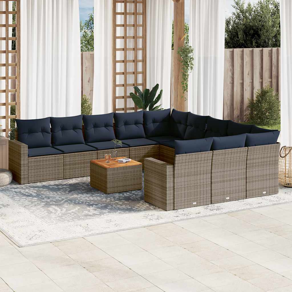 12-delige Loungeset met kussens poly rattan grijs is nu te koop bij PeponiXL, paradijselijk wonen!