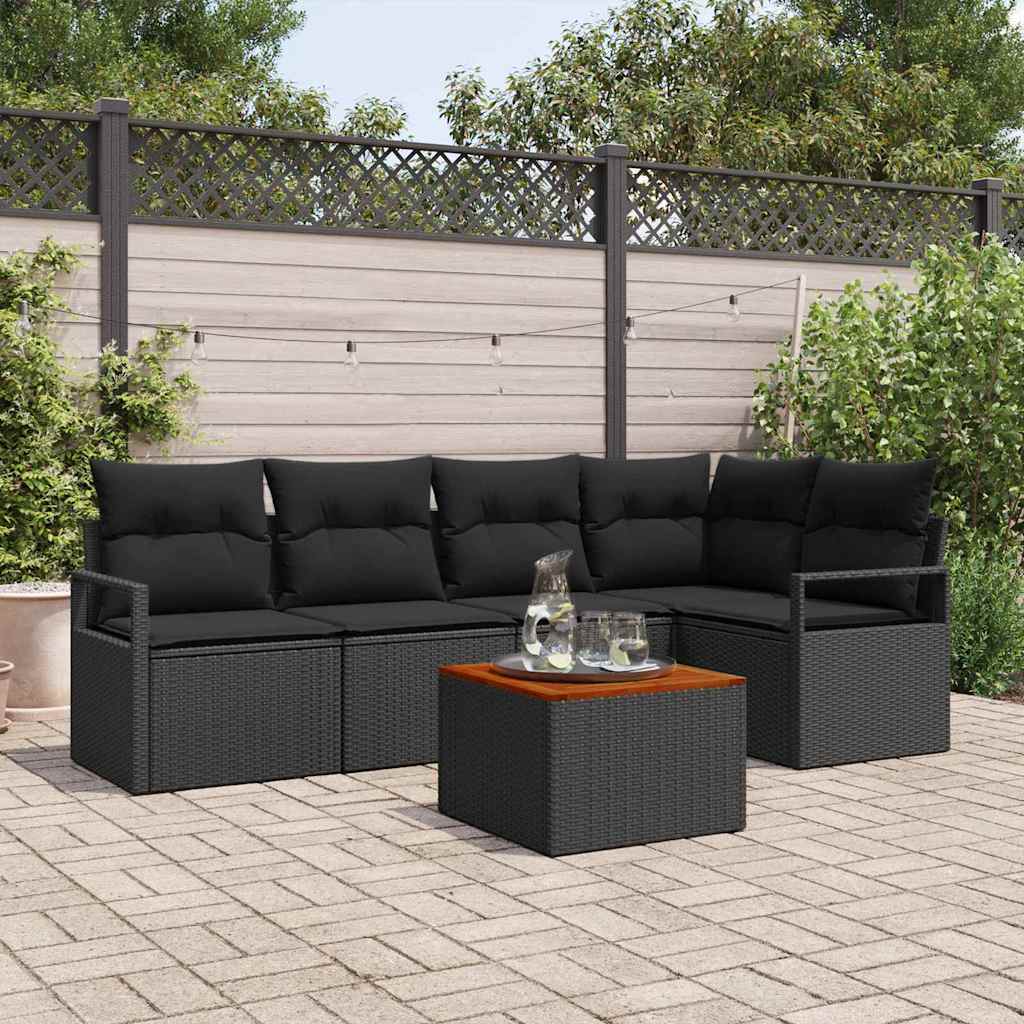 Tuinbankenset met kussen 6 pcs Zwart poly rattan is nu te koop bij PeponiXL, paradijselijk wonen!