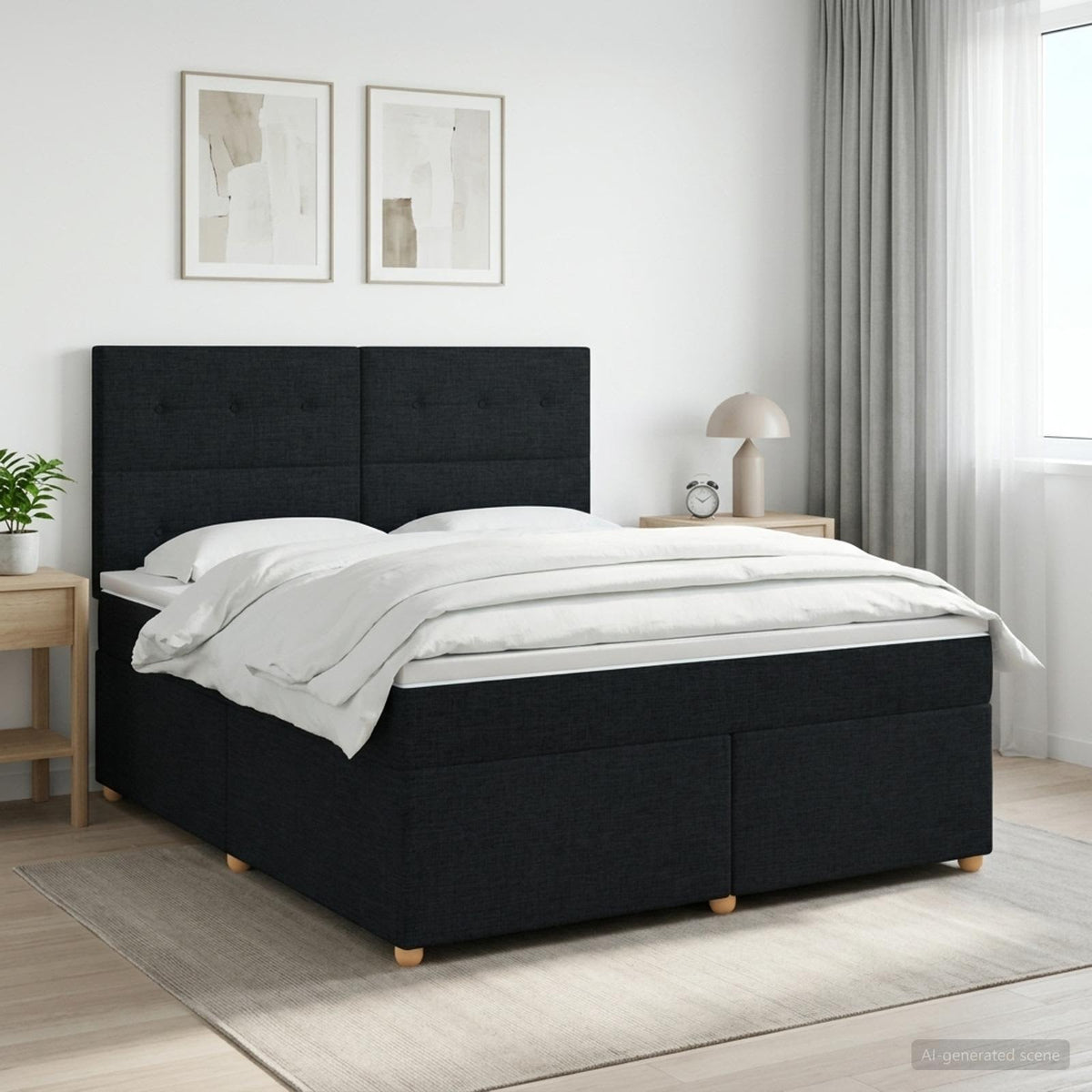 Boxspringbed met matras met hoofdeinde Zwart 160 x 200 cm Stof is nu te koop bij PeponiXL, paradijselijk wonen!