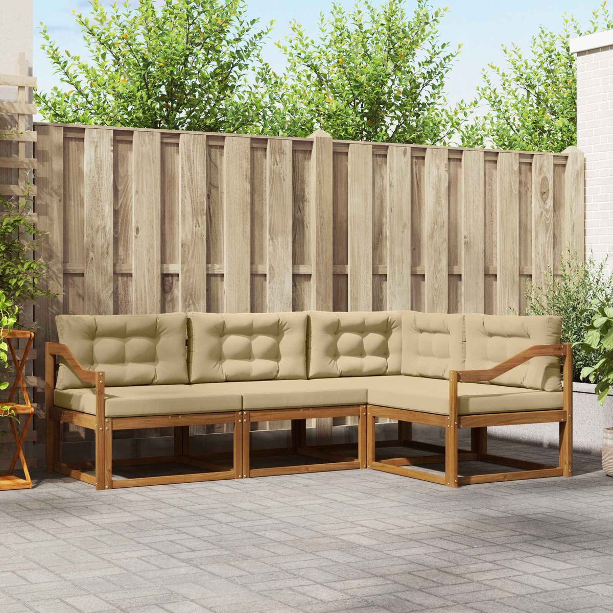 Buiten bankenset met kussen 4 pcs Natuurlijk en Beige is nu te koop bij PeponiXL, paradijselijk wonen!