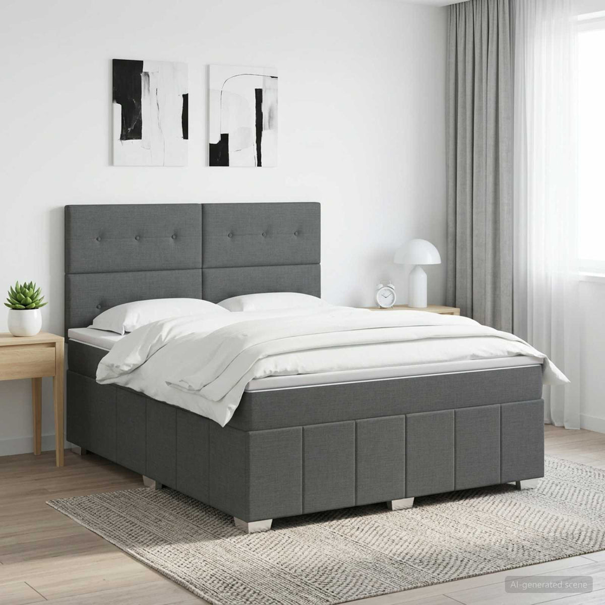 Boxspringbed met matras Donkergrijs 160 x 200 cm Stof is nu te koop bij PeponiXL, paradijselijk wonen!