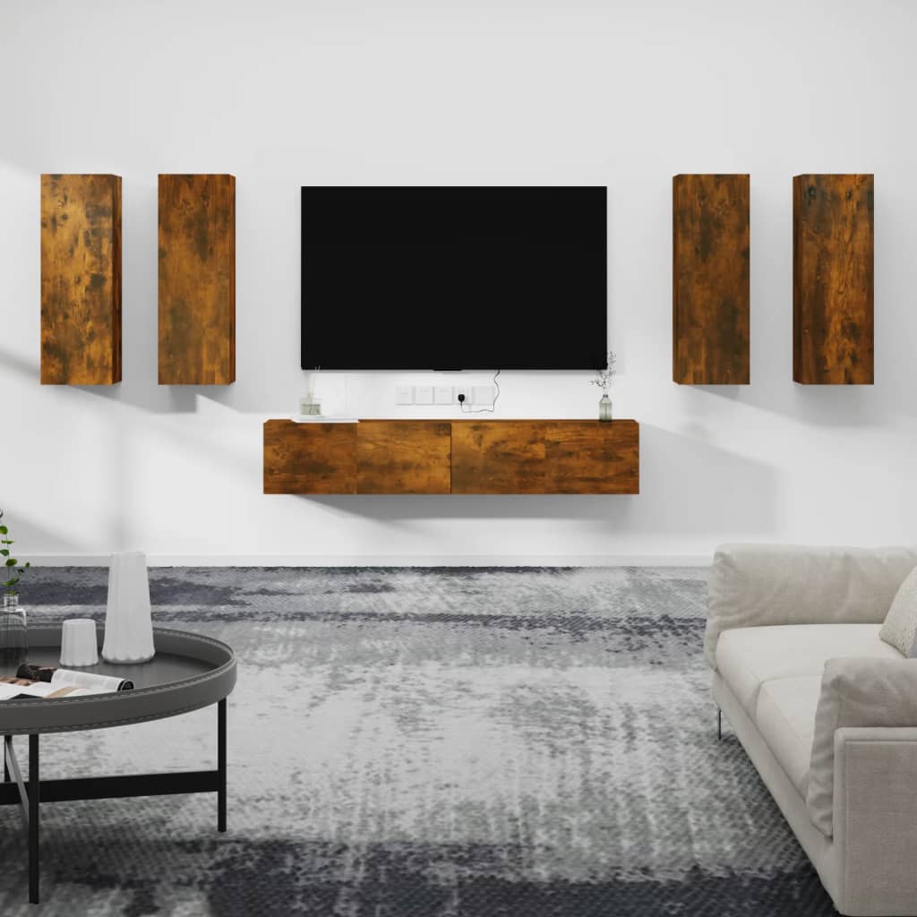 6-delige Tv-meubelset bewerkt hout gerookt eikenkleurig is nu te koop bij PeponiXL, paradijselijk wonen!