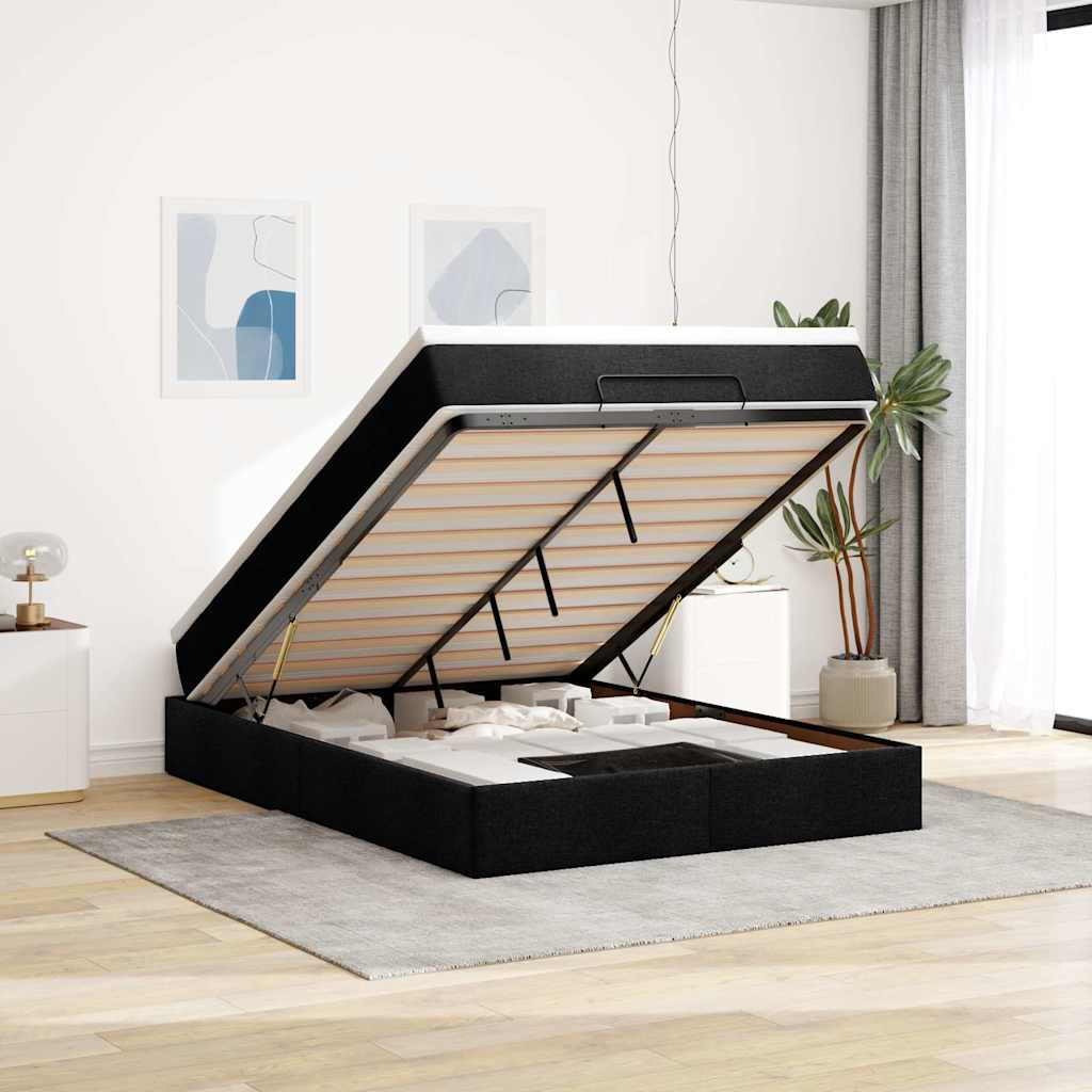 Ottoman bed met matras 140x190cm stof zwart is nu te koop bij PeponiXL, paradijselijk wonen!