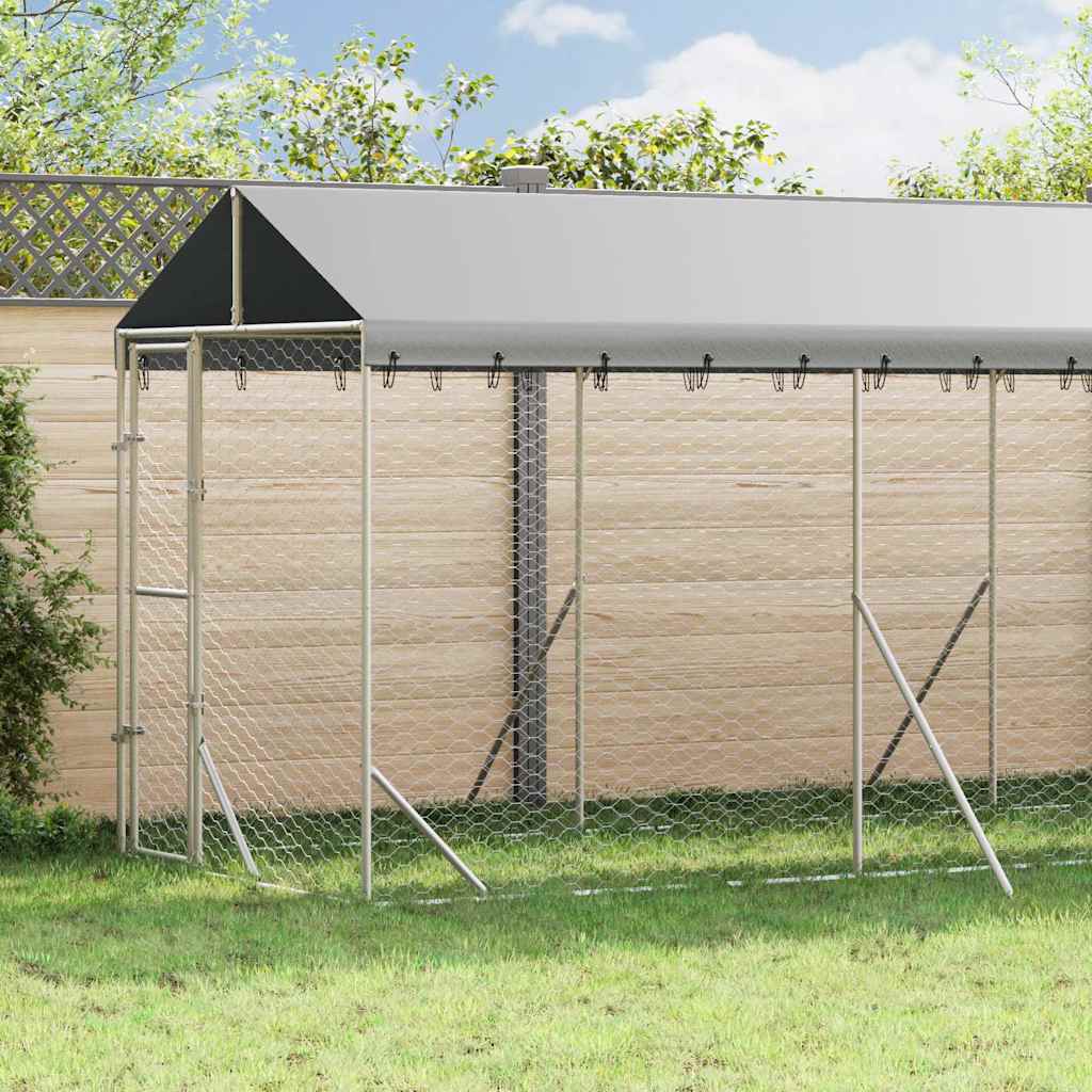 Hondenkennel met dak 2x10x2,5 m gegalvaniseerd staal zilver is nu te koop bij PeponiXL, paradijselijk wonen!