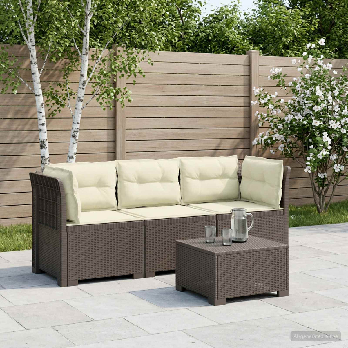 3-zits tuinbank met kussens in rattanlook PP Lichtgrijs is nu te koop bij PeponiXL, paradijselijk wonen!