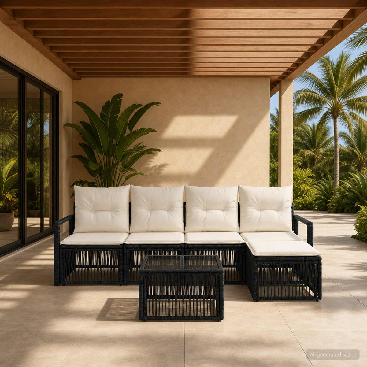 Tuinbankenset 6 pcs Zwart poly rattan is nu te koop bij PeponiXL, paradijselijk wonen!