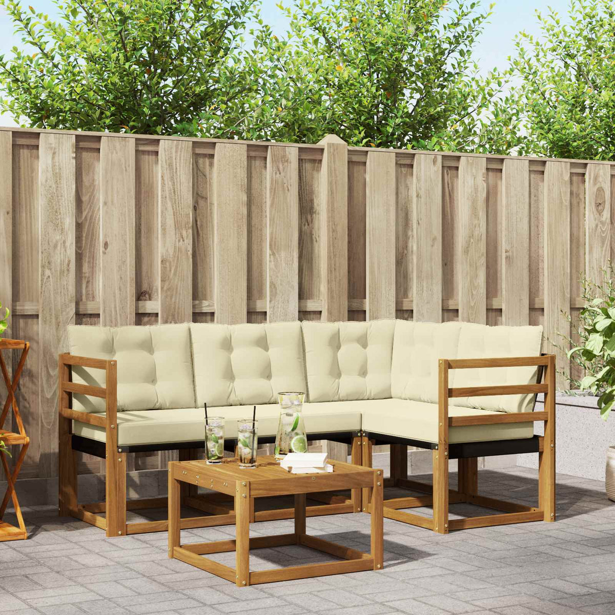 Buiten bankenset met kussen 5 pcs Natuurlijk en Crème is nu te koop bij PeponiXL, paradijselijk wonen!