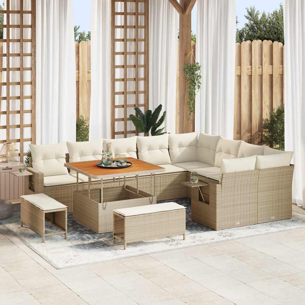 Tuinbankenset 12 pcs Beige poly rattan is nu te koop bij PeponiXL, paradijselijk wonen!