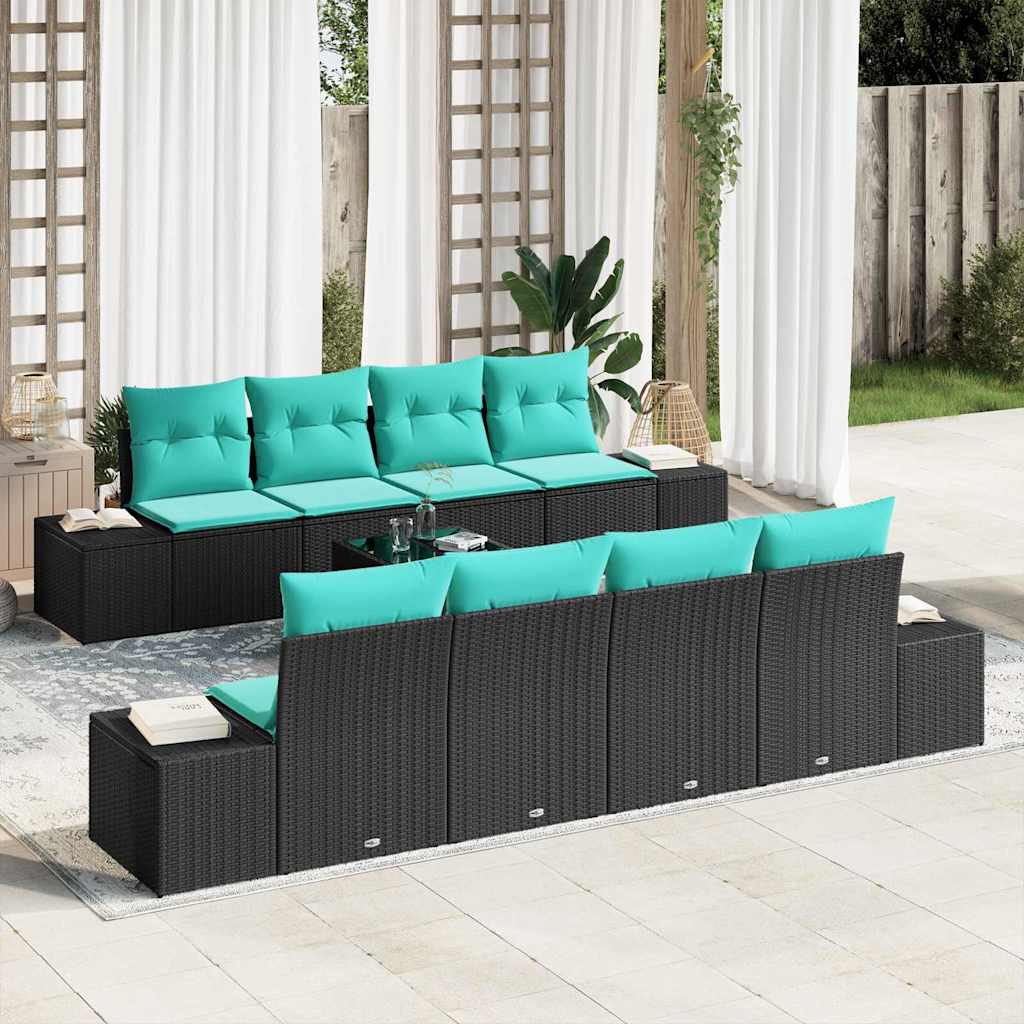 Tuin Sofa Set 9 st Zwart en Turquoise poly rattan is nu te koop bij PeponiXL, paradijselijk wonen!