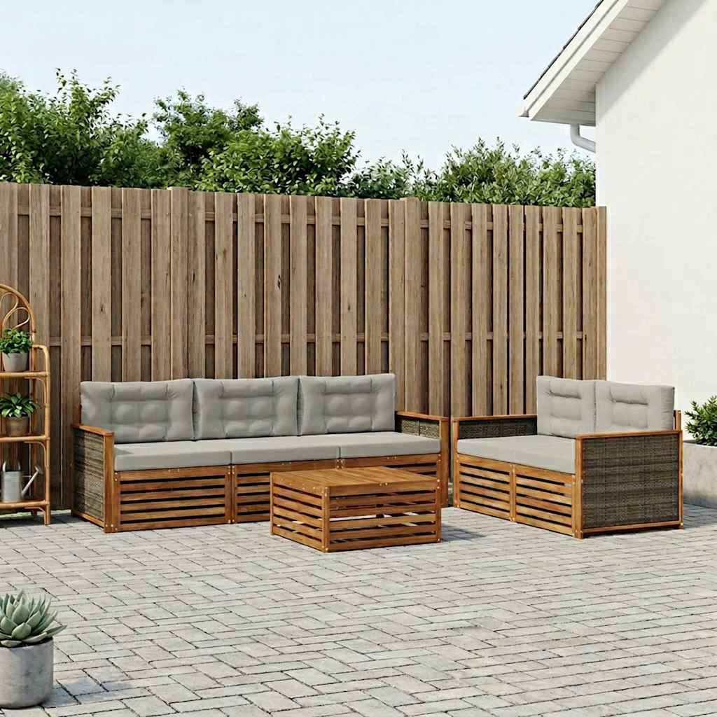 Buiten bankenset met kussen 6 pcs Naturel en lichtgrijs is nu te koop bij PeponiXL, paradijselijk wonen!