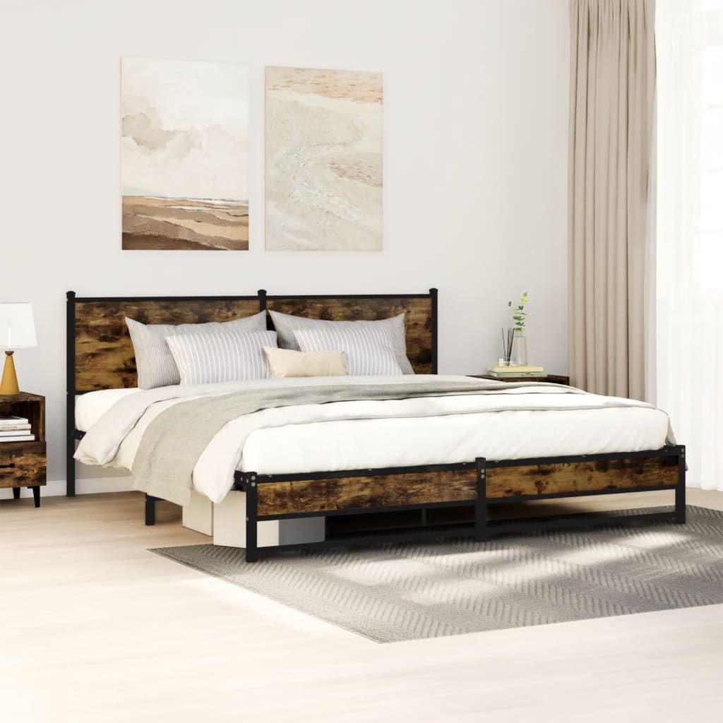 Bedframe zonder matras metaal gerookt eikenkleurig 160x200 cm is nu te koop bij PeponiXL, paradijselijk wonen!