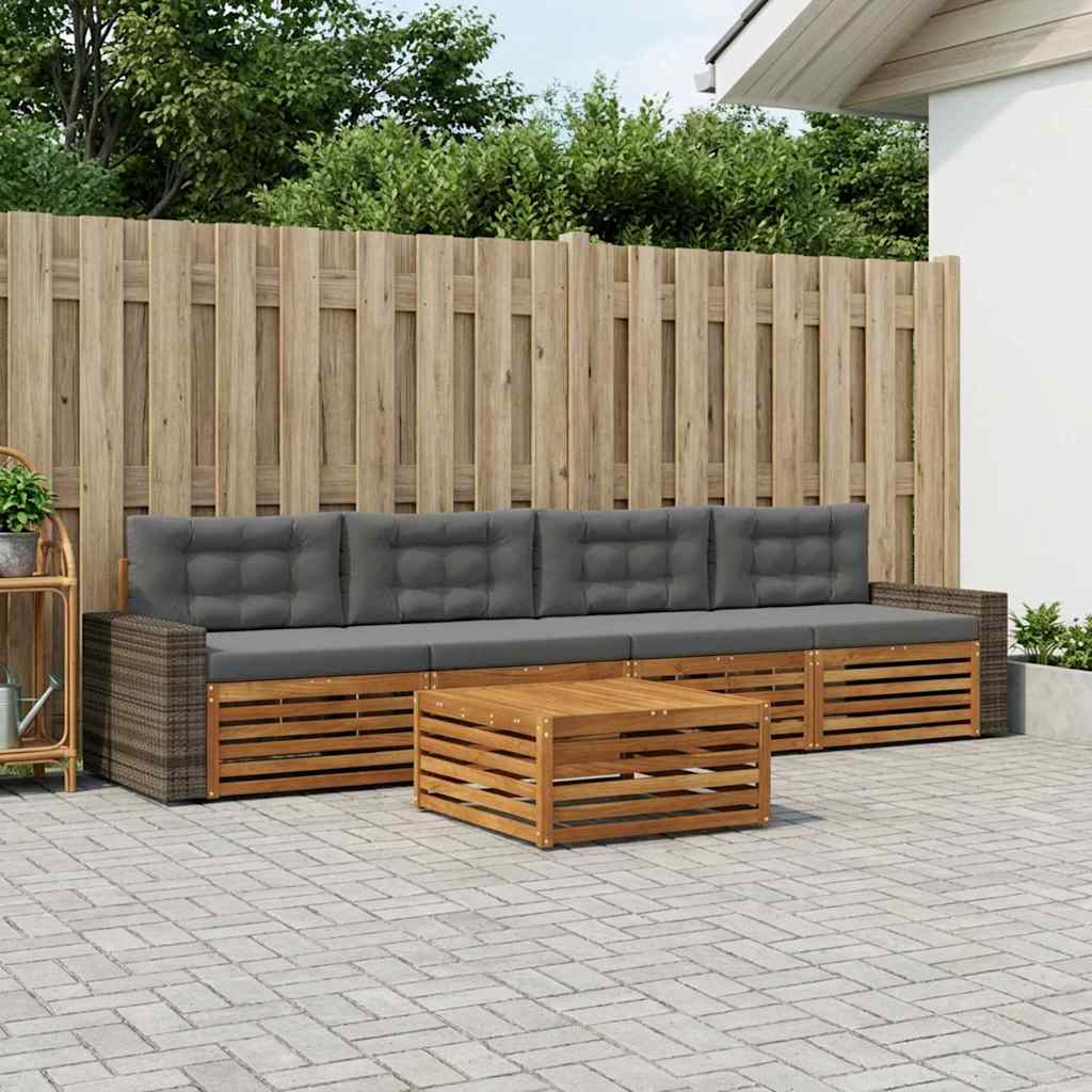 Buiten bankenset met kussen 5 pcs Natuurlijk en Antraciet is nu te koop bij PeponiXL, paradijselijk wonen!